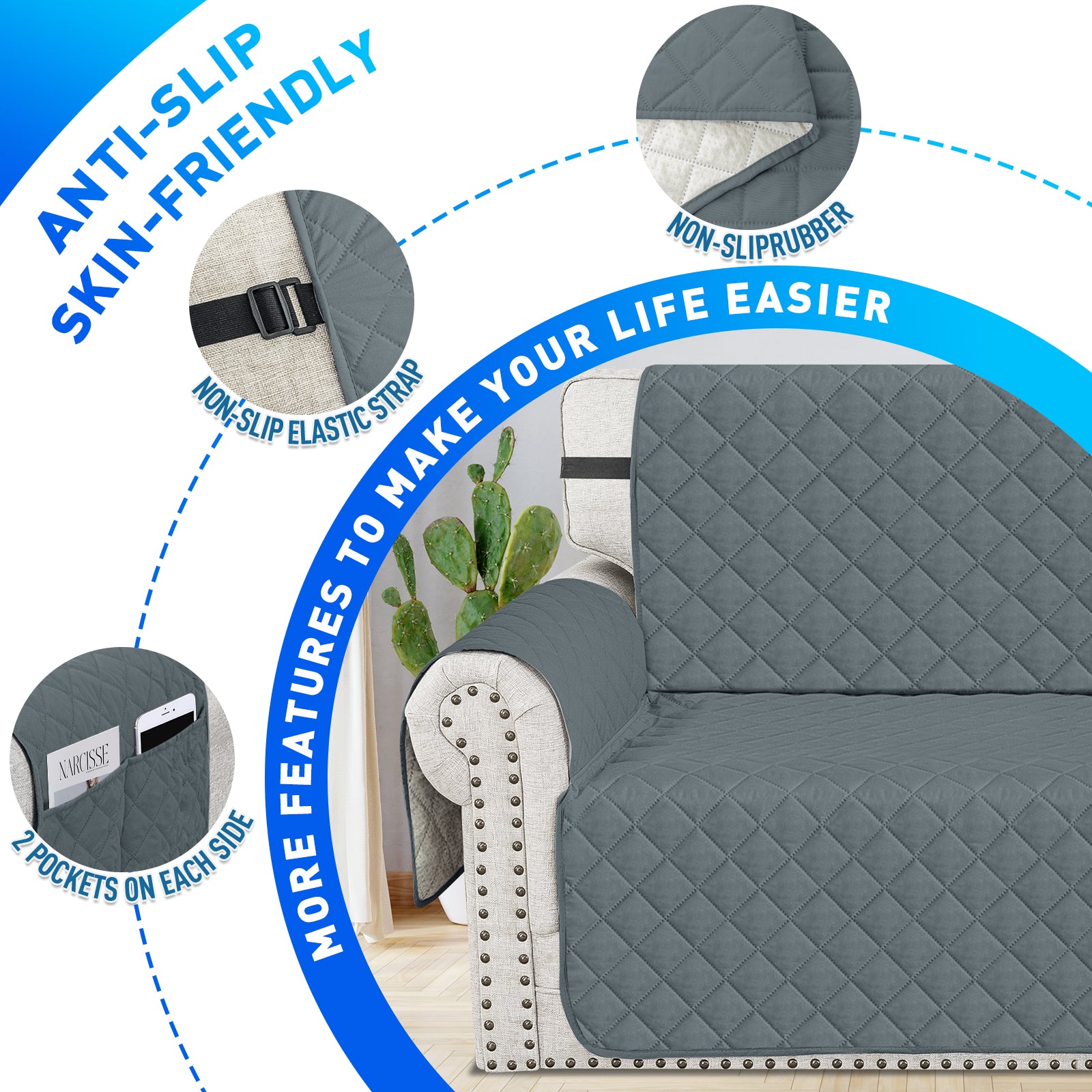 Ystyle Waterproof 4 Seater Sofa Cover with Armrests Anti-Slip-YSTYLE