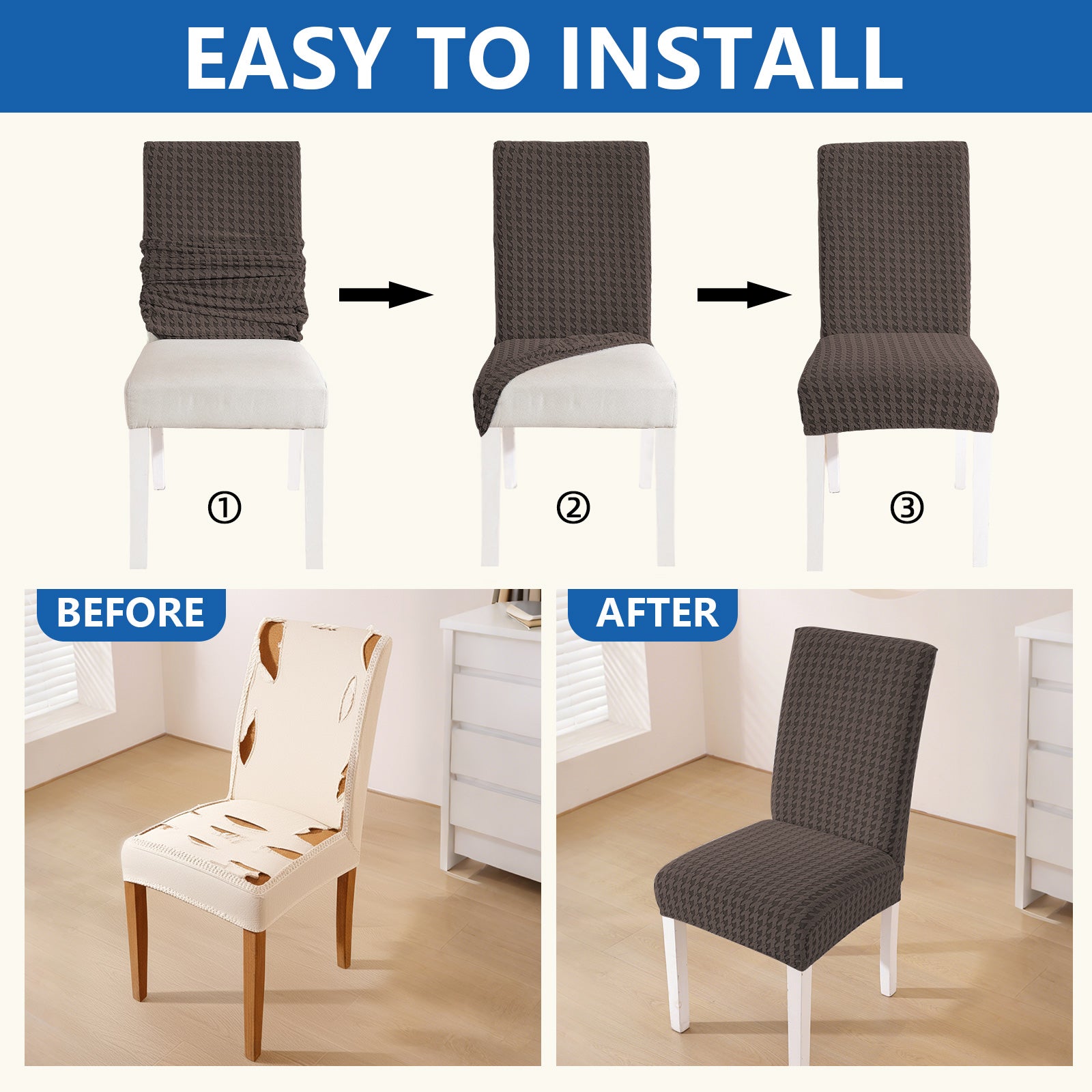 Ystyle 2-Piece Chair Covers with Backrest, Elastic Living Room Kitchen Chair Slipcovers, Universal Stretch Dining Chair Covers, Modern Cat-Scratch Resistant Chair Protectors