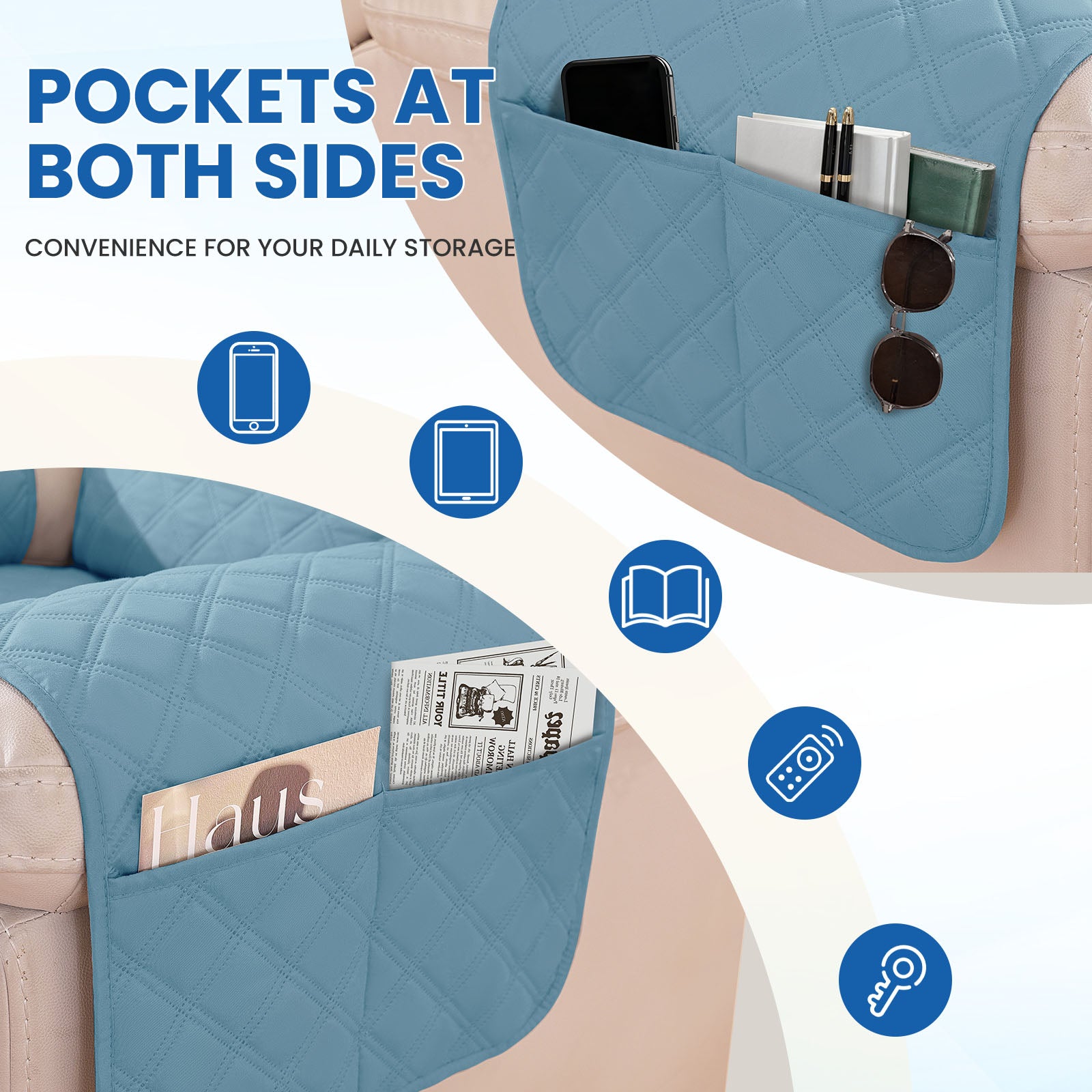 YSTYLE Waterproof Armchair Cover with Pockets and Non Slip Backing-YSTYLE