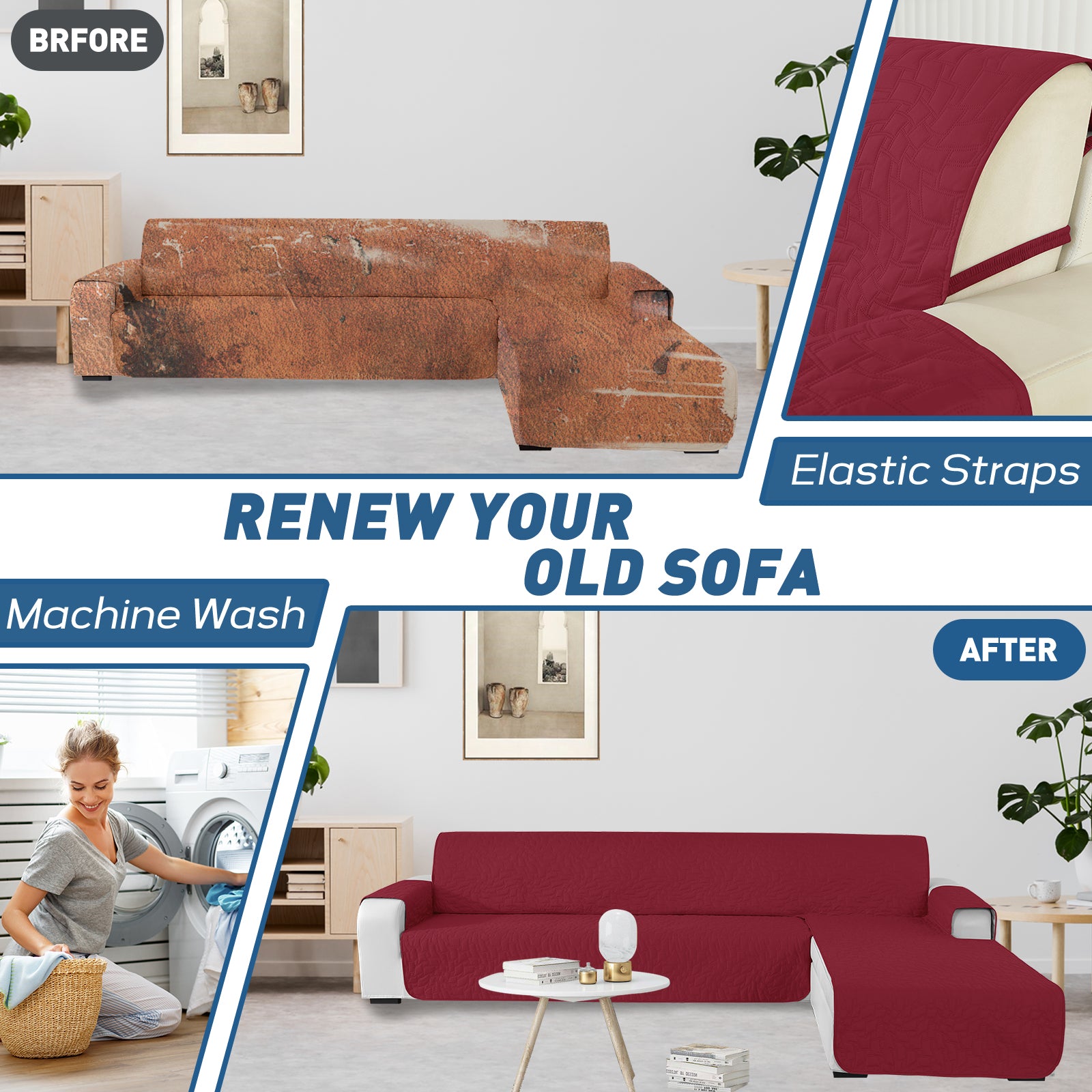 Copertura Impermeabile Reversibile per Divano Angolare a 4 Posti Penisola | YSTYLE