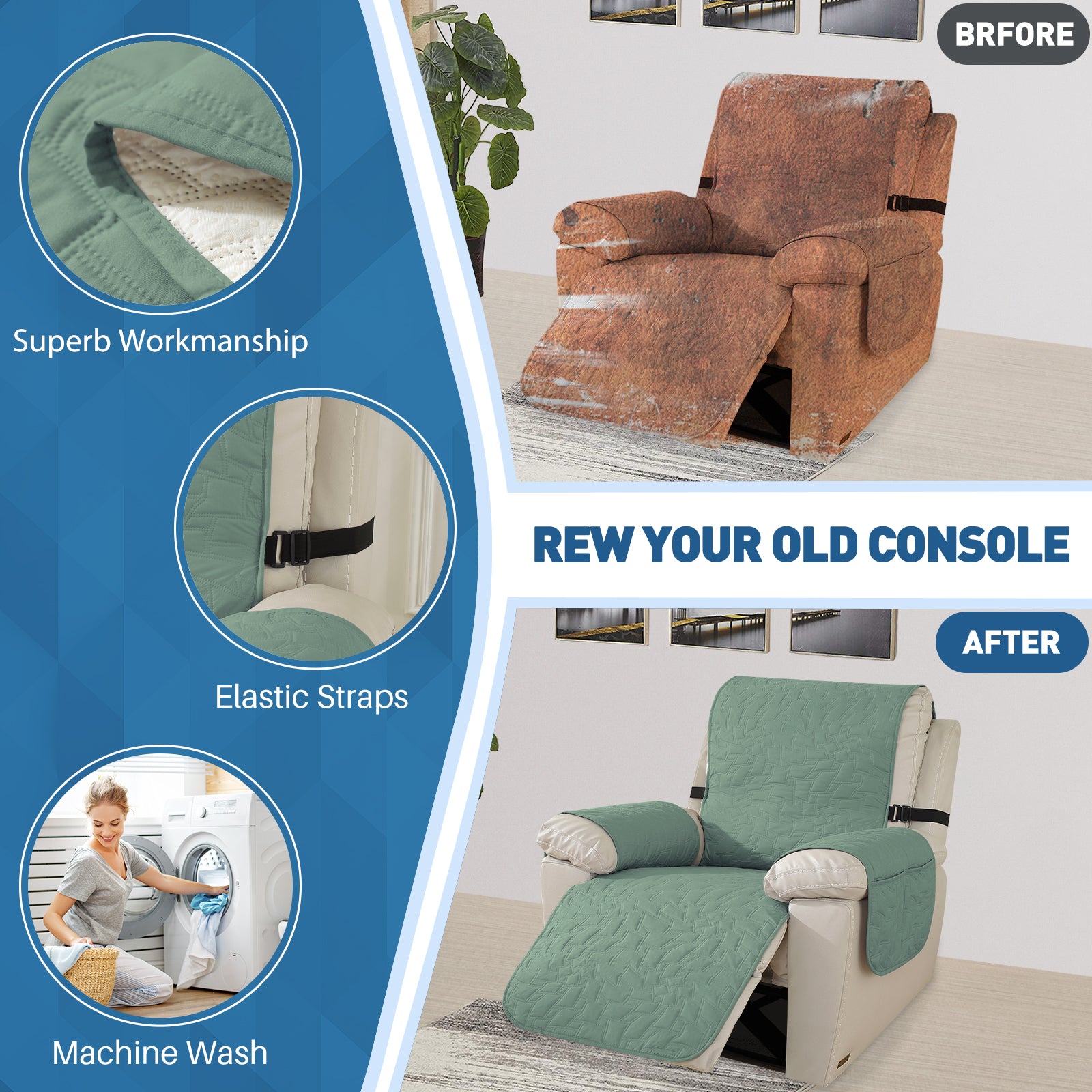 Capa para Sillón Reclinable de 1 Plazas YSTYLE – Impermeable, Antideslizante, Ajuste Elástico con Apoyabrazos