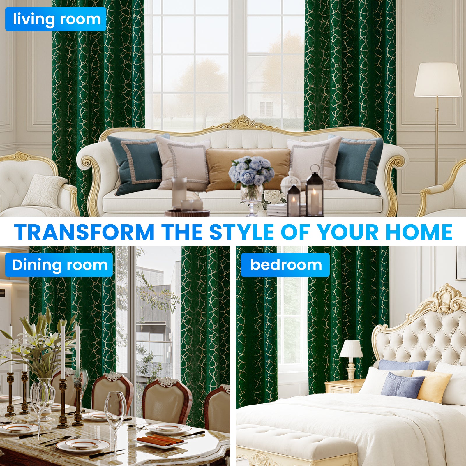 Ystyle 2 Stück Samt Blackout Vorhänge 117x137 cm Gold Druck