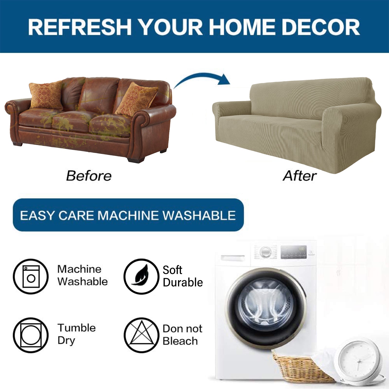 YSTYLE Cubierta de Sofá para 3 Personas – Elástica, Antideslizante y Amigable con Mascotas, Resistente a los Rayones, Lavable-Red