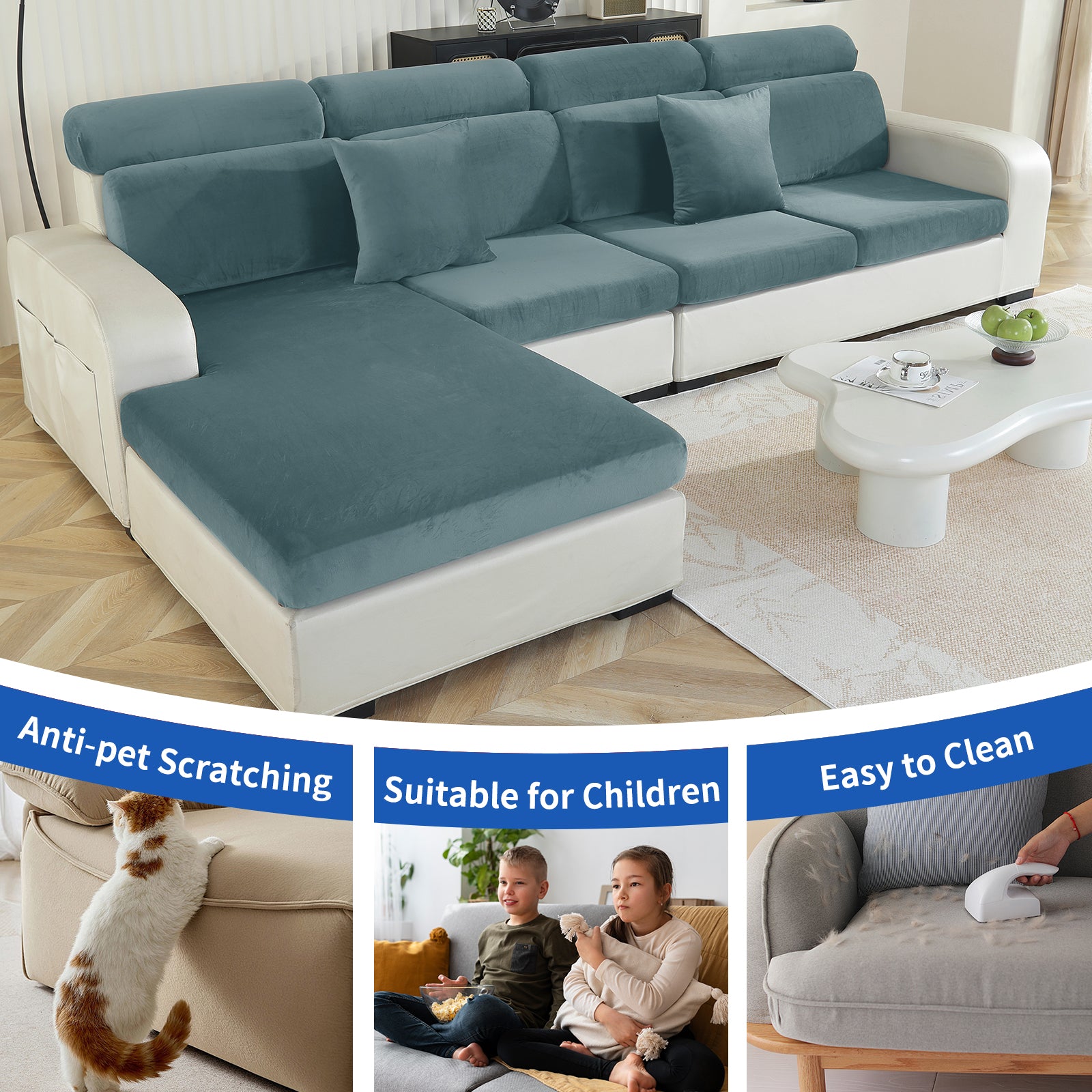 YSTYLE Housse de siège de canapé en velours extensible 2 places Anti-dérapant