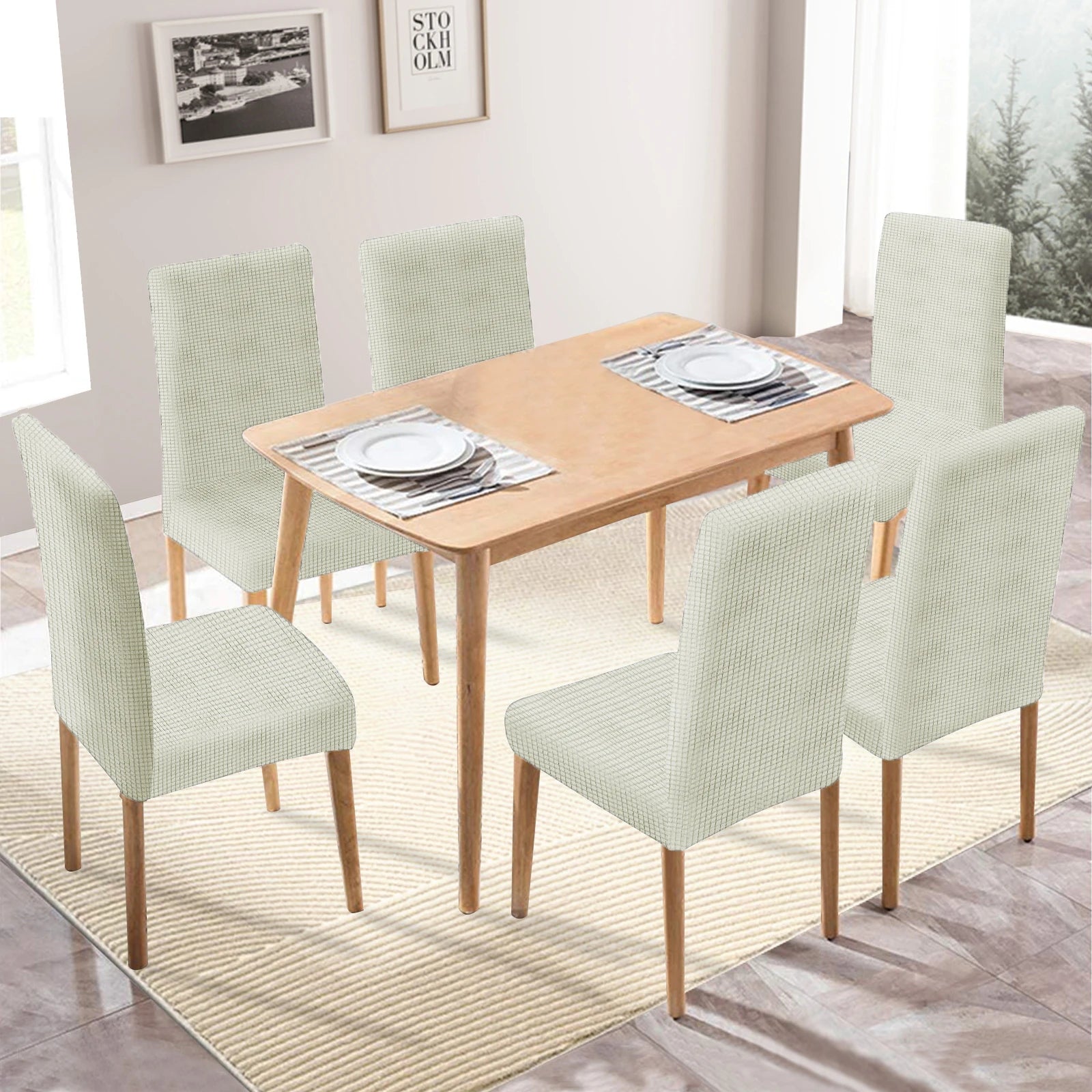 YSTYLE 6 Pieces Stretch Dining Chair Covers Jacquard Pattern-YSTYLE