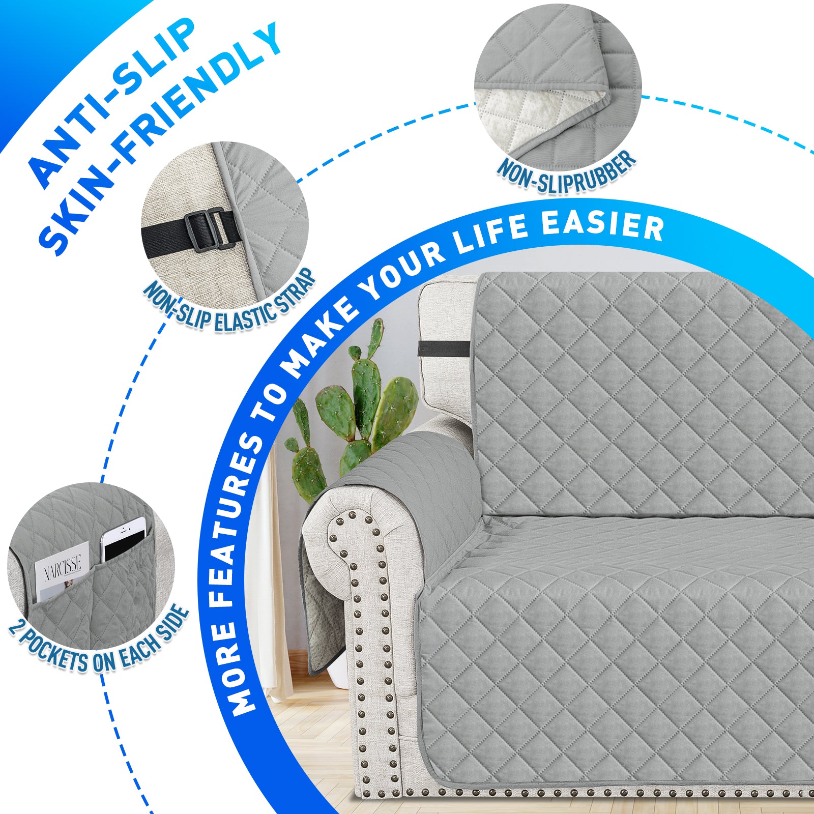 Ystyle Waterproof 4 Seater Sofa Cover with Armrests Anti-Slip-YSTYLE