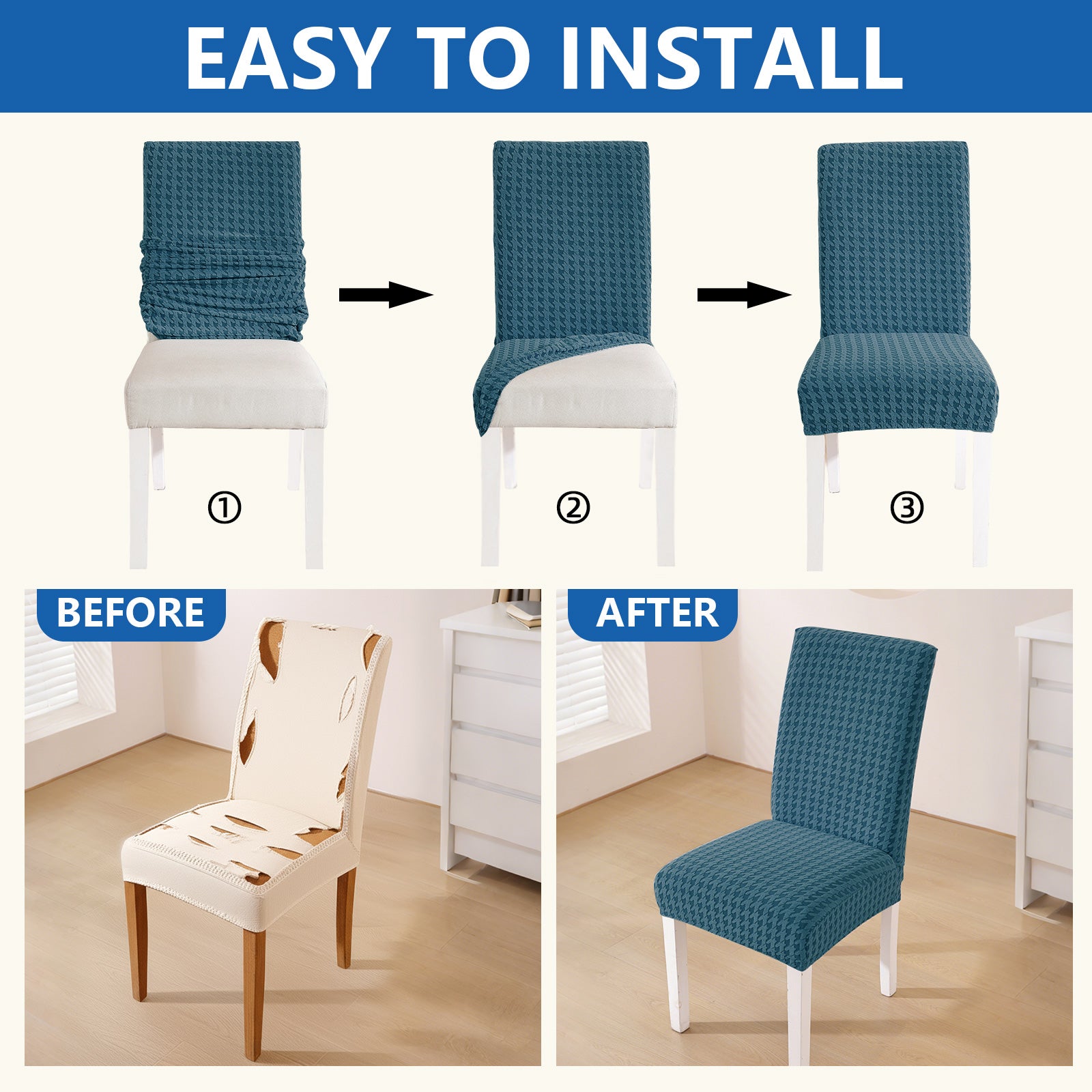 Ystyle 2-Piece Chair Covers with Backrest, Elastic Living Room Kitchen Chair Slipcovers, Universal Stretch Dining Chair Covers, Modern Cat-Scratch Resistant Chair Protectors