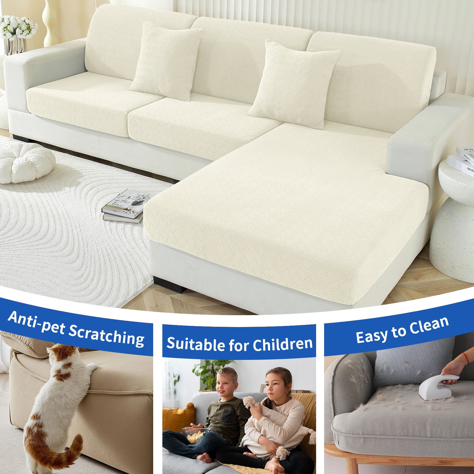 YSTYLE 1 Piece-Large Sofa Cushion Cover – Stretch Fit, Universal Use, Anti-Slip, Scratch Resistant, Geometric Design-Rhombic