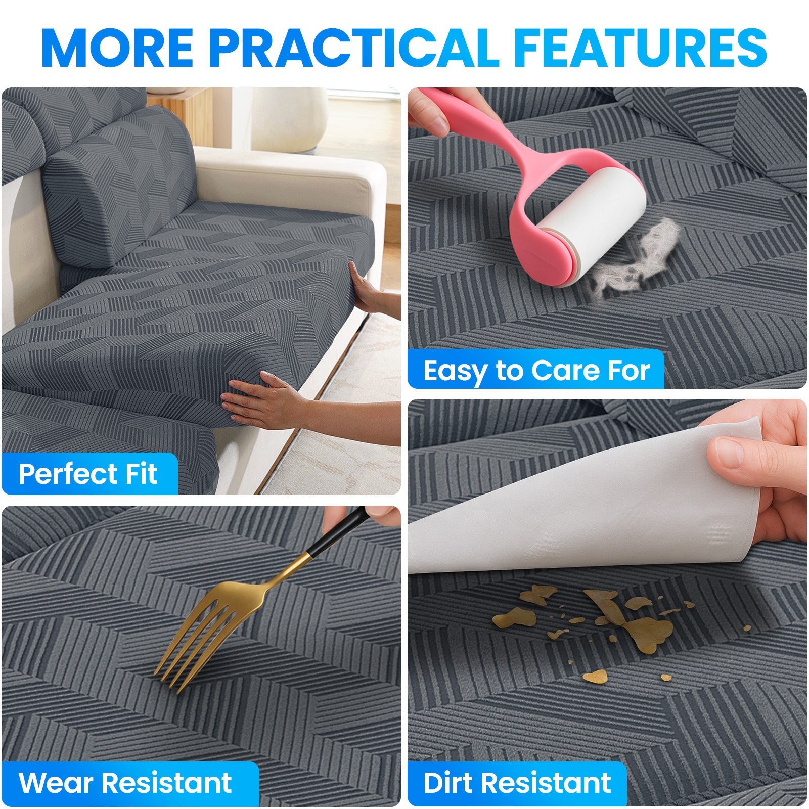 Ystyle Elastic Sofa Seat Cover, Universal Living Room Cushion Cover, Separate Sofa Cushion Slipcovers, Non-Slip, Stain-Resistant, Super Soft & Washable(2 Pieces+Chaise longue)