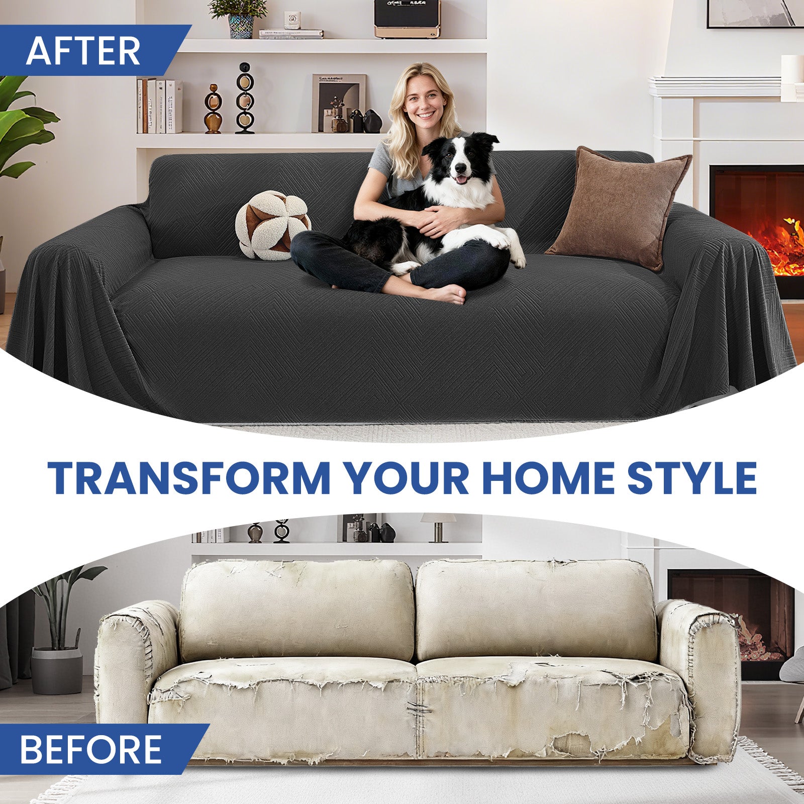 Ystyle 3 Seater Sofa Cover, 180x340 cm, Anti-Claw Protection, Soft Universal Sofa Cover, Anti-Dust, Large Size Modern Washable Sofa Throw