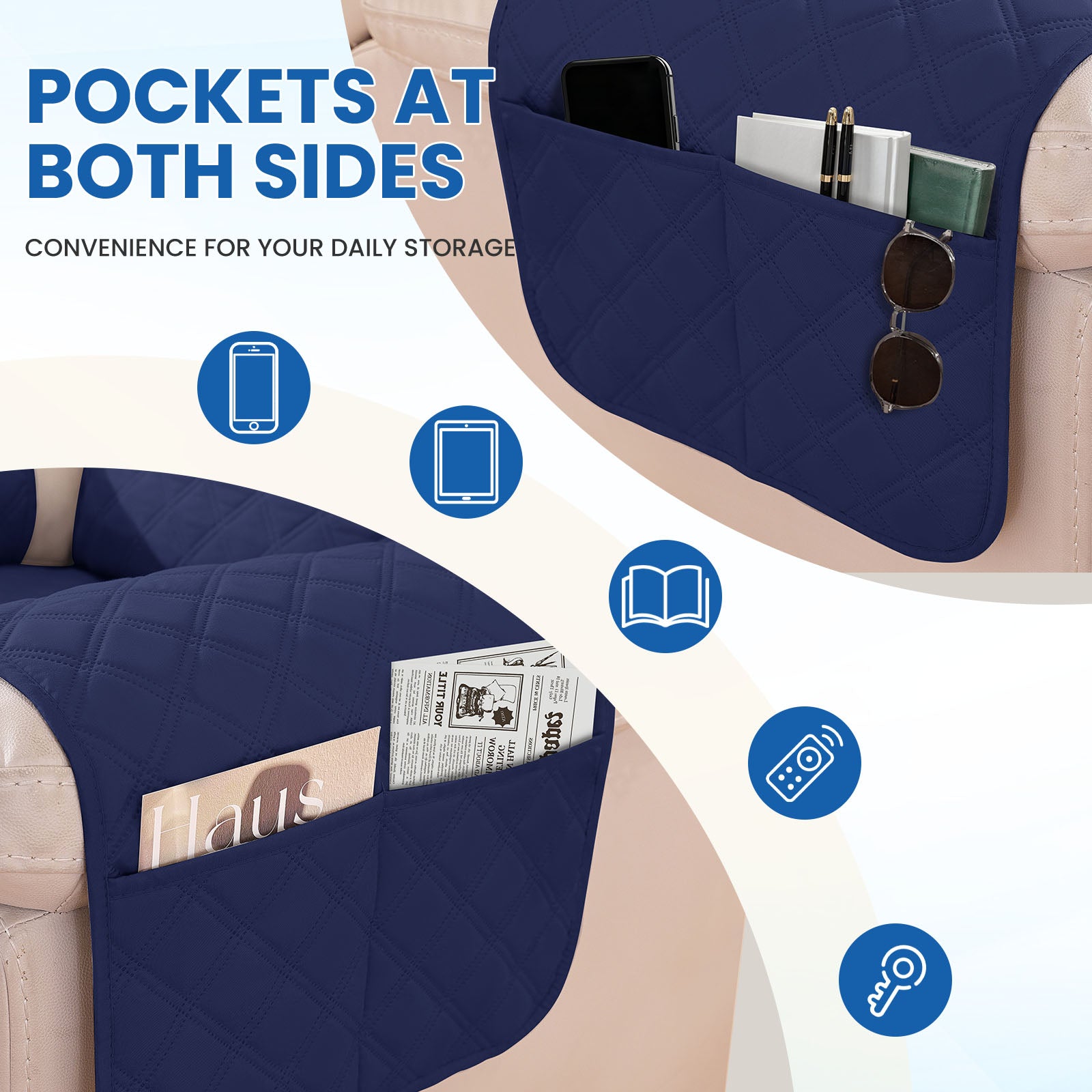 YSTYLE Waterproof Armchair Cover with Pockets and Non Slip Backing-YSTYLE