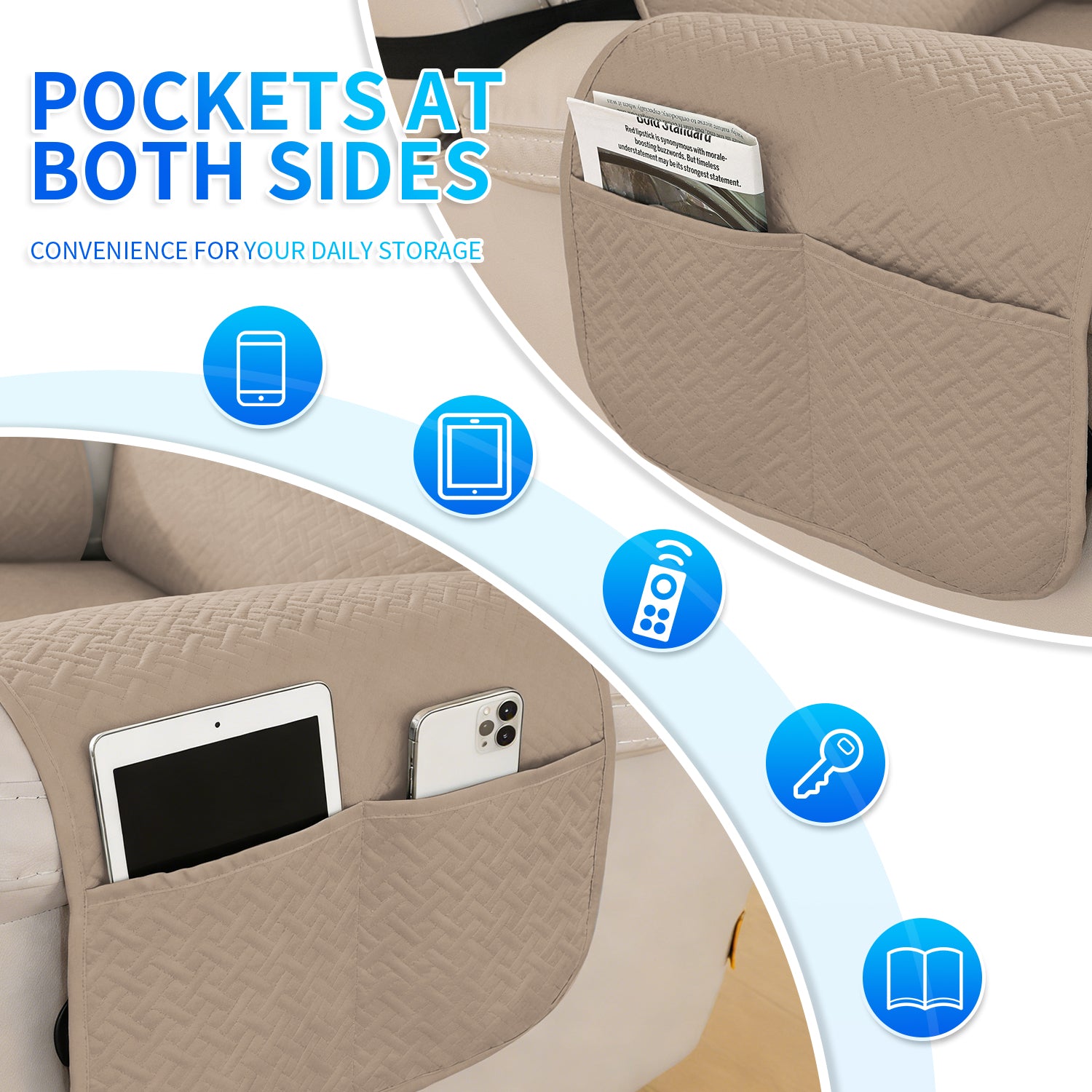 imperméable Armchair couverture with antidérapant Back and Side Pockets