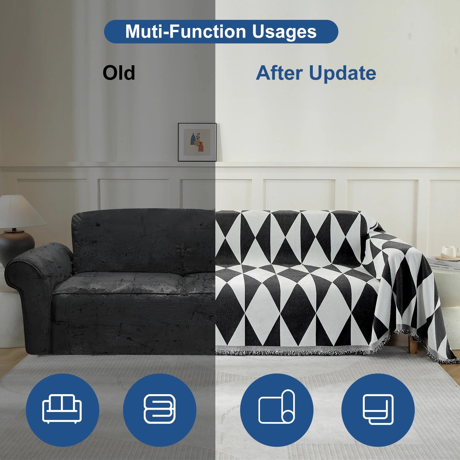 YSTYLE 1 Seater Sofa Blanket , Full Coverage, Stain-Resistant, All-Season Design,Geometric Rhombus