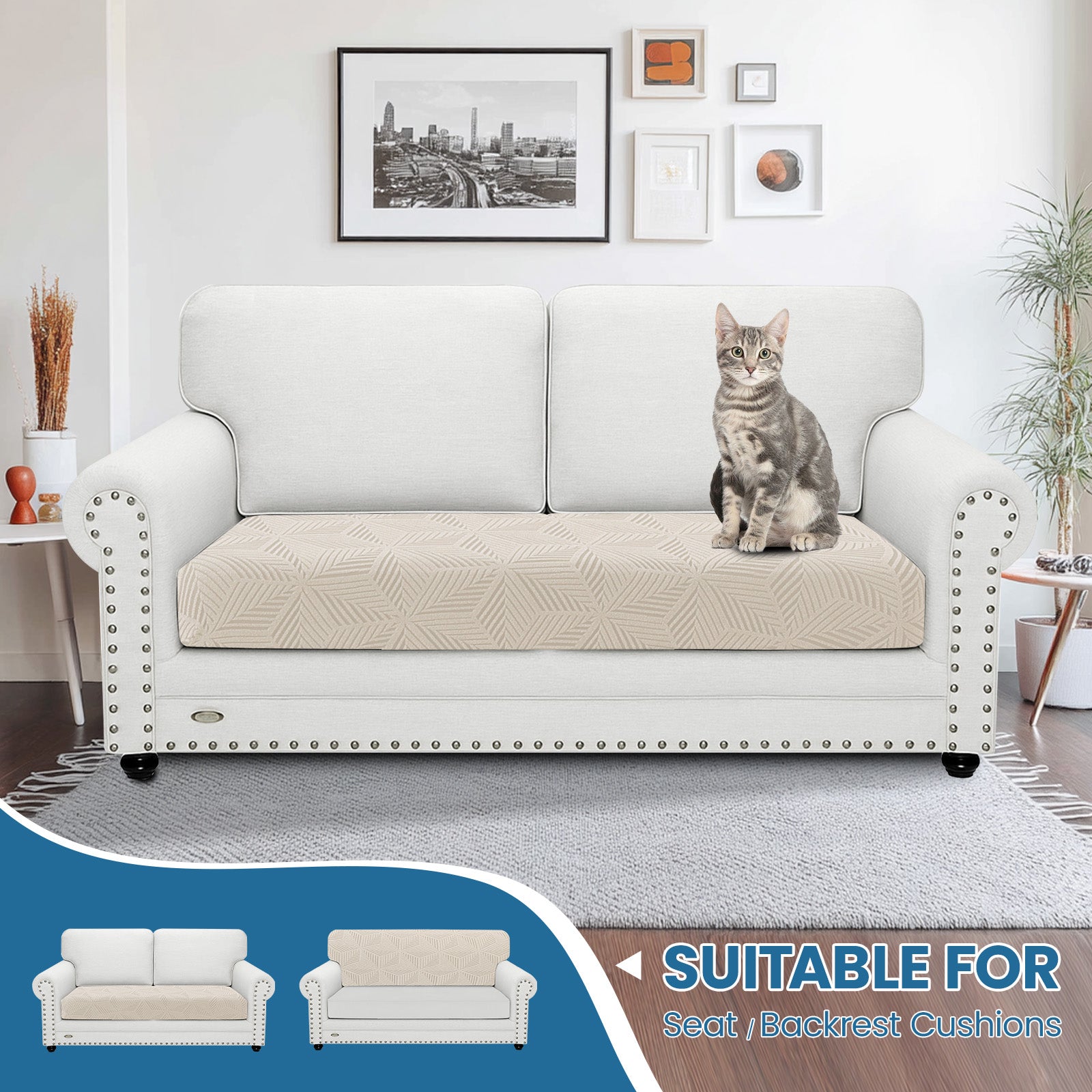 Ystyle 2 Seater Elastic Sofa Cushion Covers, Separate Sofa Seat Cushion Slipcovers, Universal Stretch Sofa Seat Protectors