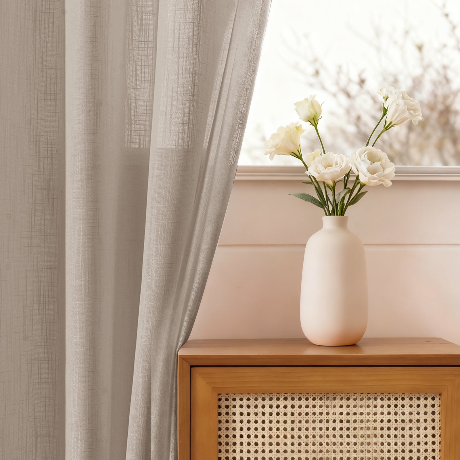 Ystyle 2 Panels Set, Linen-Effect Indoor Curtains, 70x240 cm, Living Room Window Curtains with Cross Weave, Kitchen Voile Curtains with Rod Pocket, Modern Lightweight Bedroom Curtains