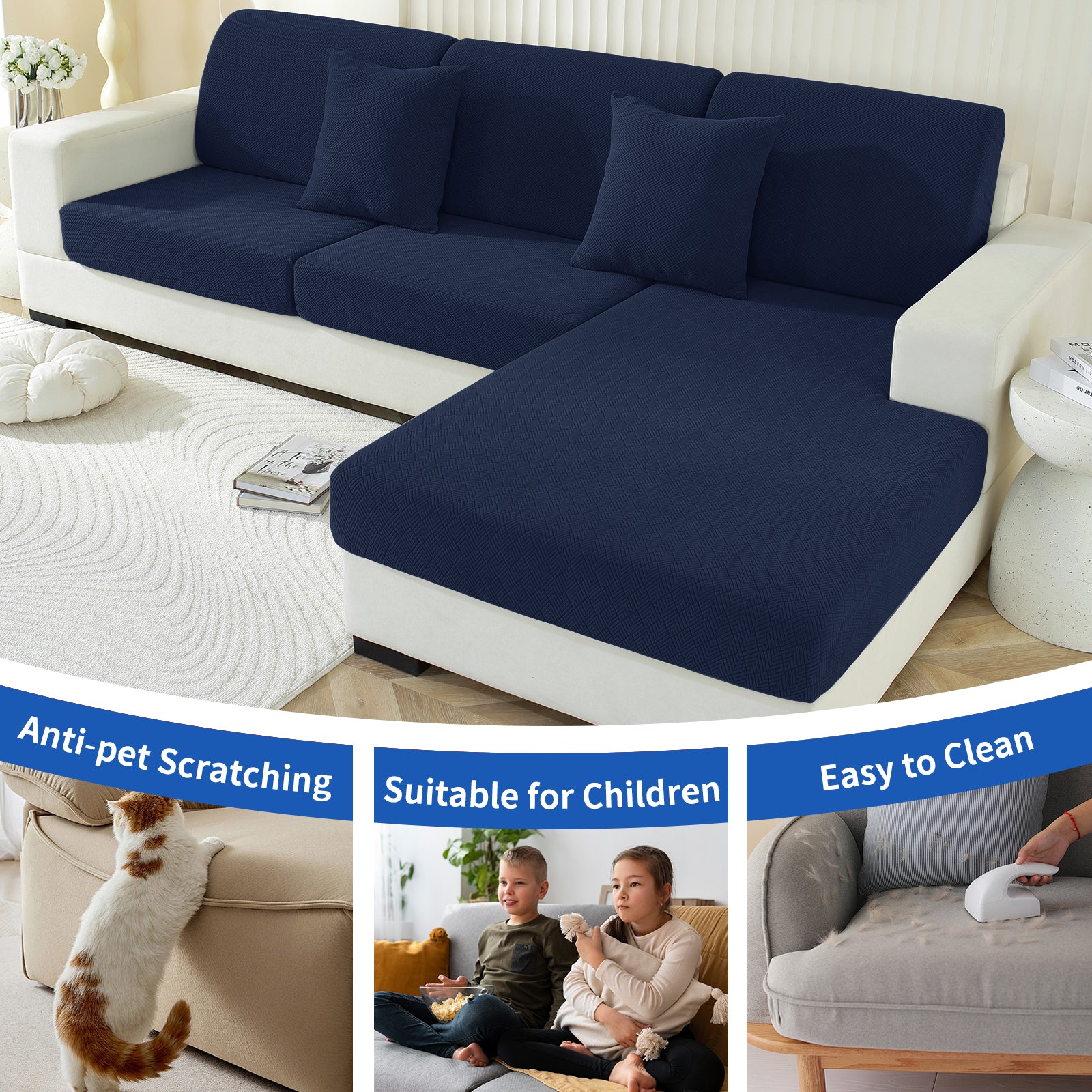 YSTYLE 3-Sitzer-Sofakissenbezug – Stretch-Passform, universell einsetzbar, rutschfest, kratzfest, geometrisches Design – rhombisch