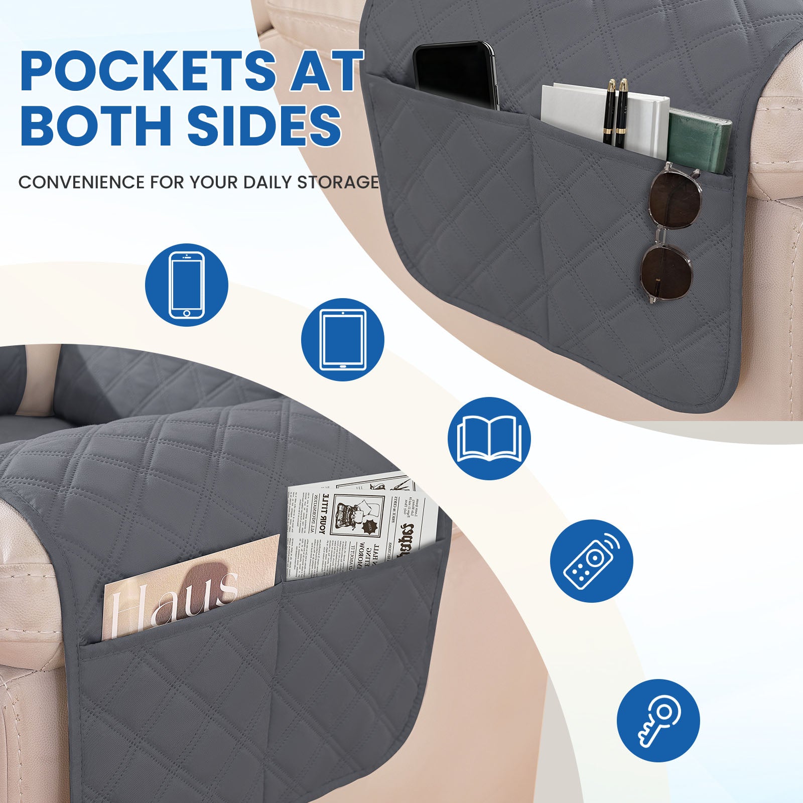 YSTYLE Waterproof Armchair Cover with Pockets and Non Slip Backing-YSTYLE