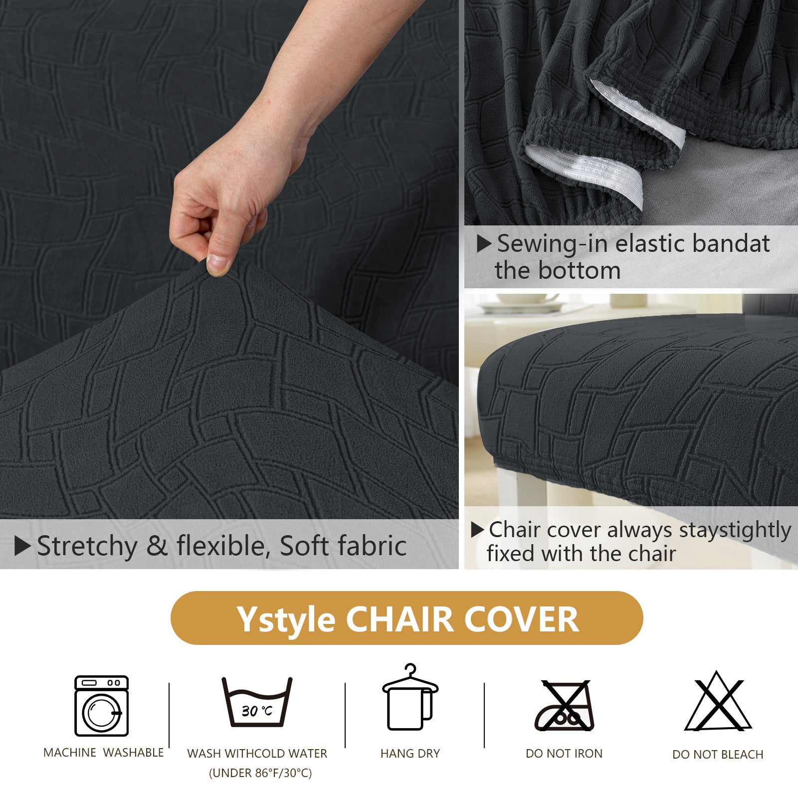 Ystyle 6 Pieces Stretch Chair Covers with Backrest Washable-YSTYLE