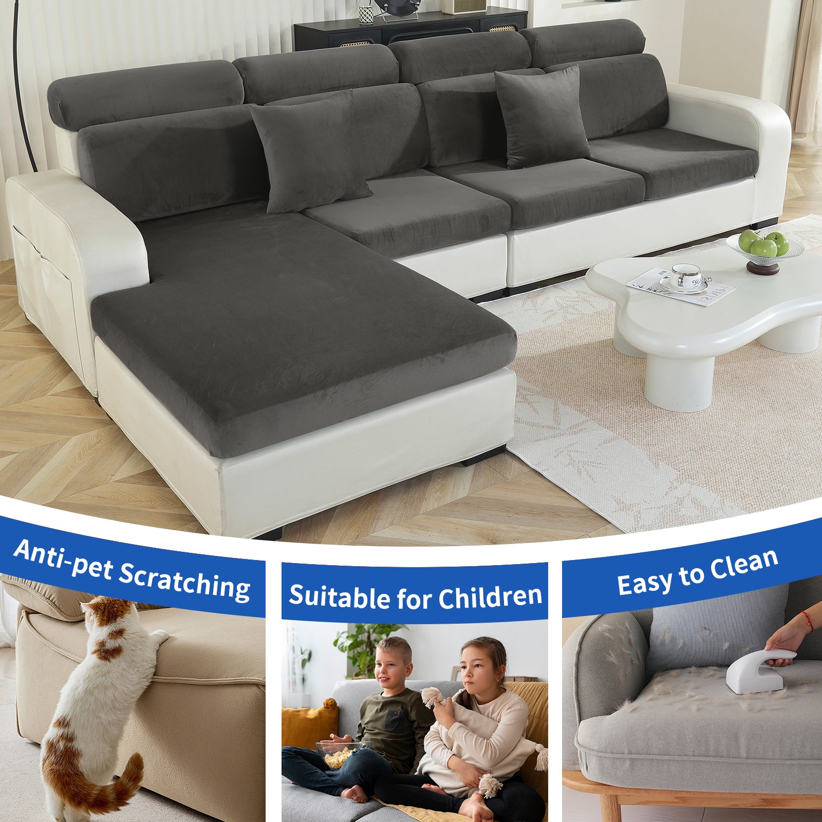 YSTYLE Velvet Stretch Sofa Seat Cover 3 Seater Anti Slip-YSTYLE