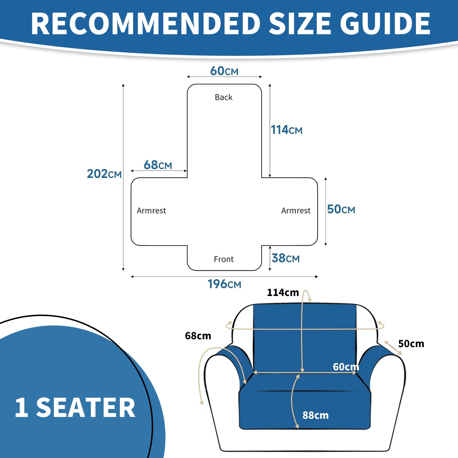 YSTYLE imperméable 1 Seater canapé couverture with accoudoirs antidérapant