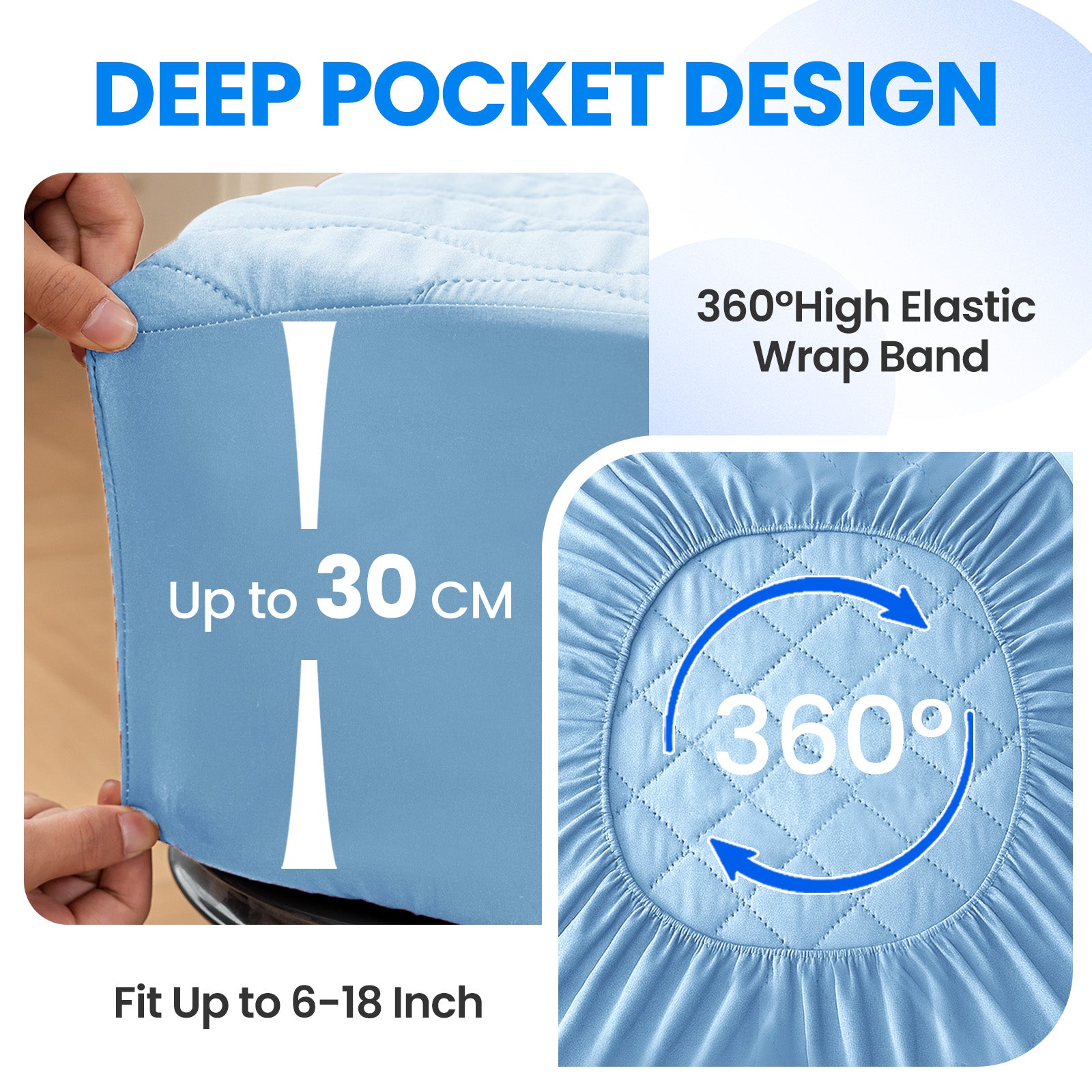 Waterproof Quilted Mattress Protector 90x200cm with Deep Pocket