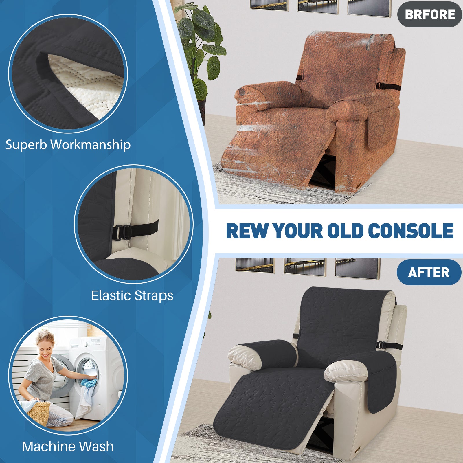 YSTYLE imperméable Large Reclining Armchair couverture Non Slip protection