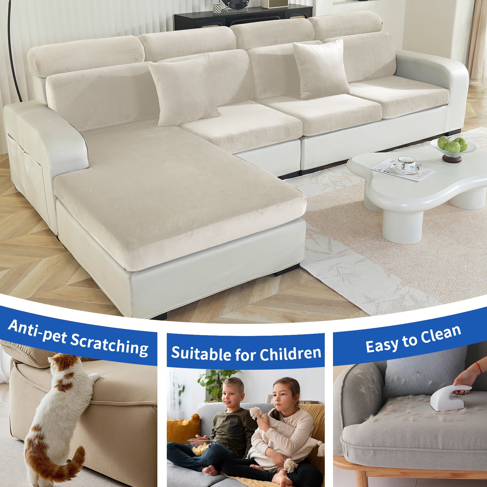 YSTYLE Housse de siège de canapé en velours extensible 2 places Anti-dérapant