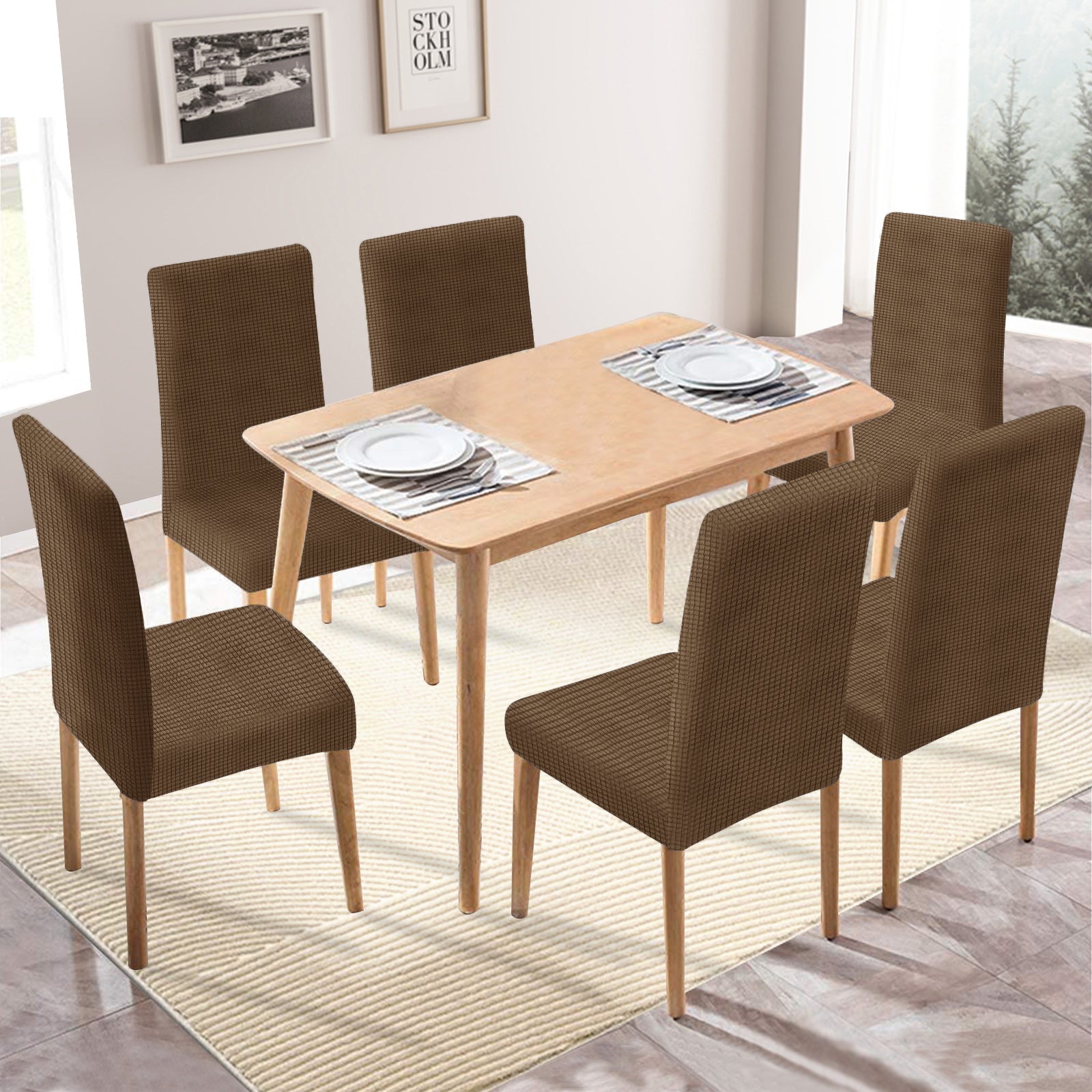 YSTYLE 6 Pieces Stretch Dining Chair Covers Jacquard Pattern