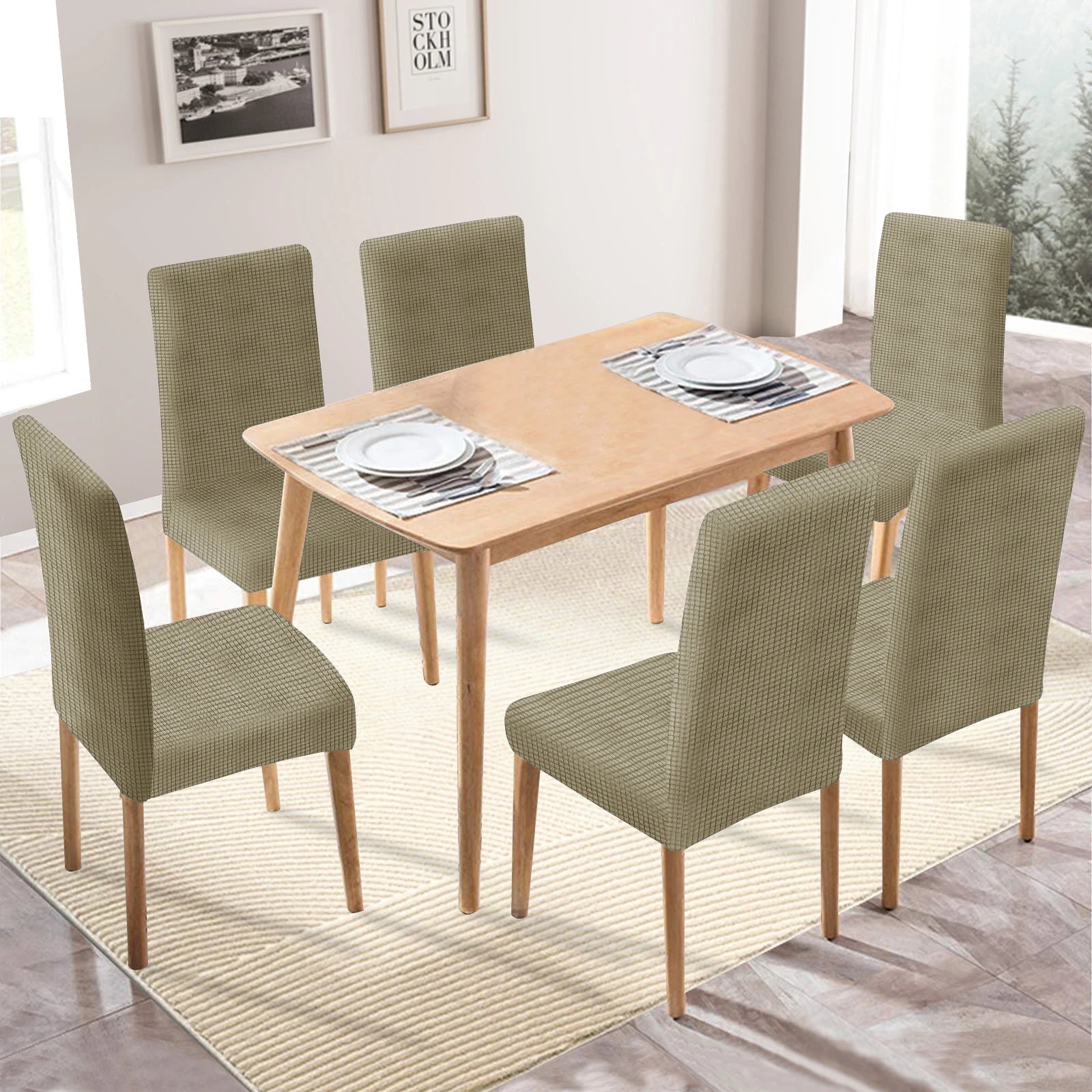 YSTYLE 6 Pieces Stretch Dining Chair Covers Jacquard Pattern-YSTYLE