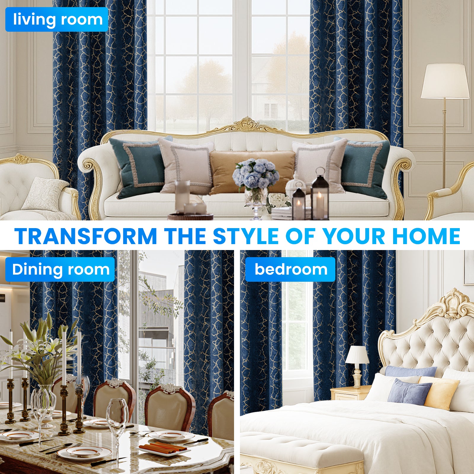 Ystyle 2 Stück Samt Blackout Vorhänge 117x137 cm Gold Druck