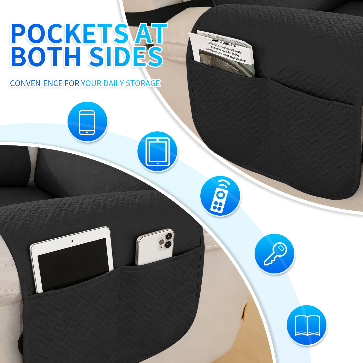 imperméable Armchair couverture with antidérapant Back and Side Pockets