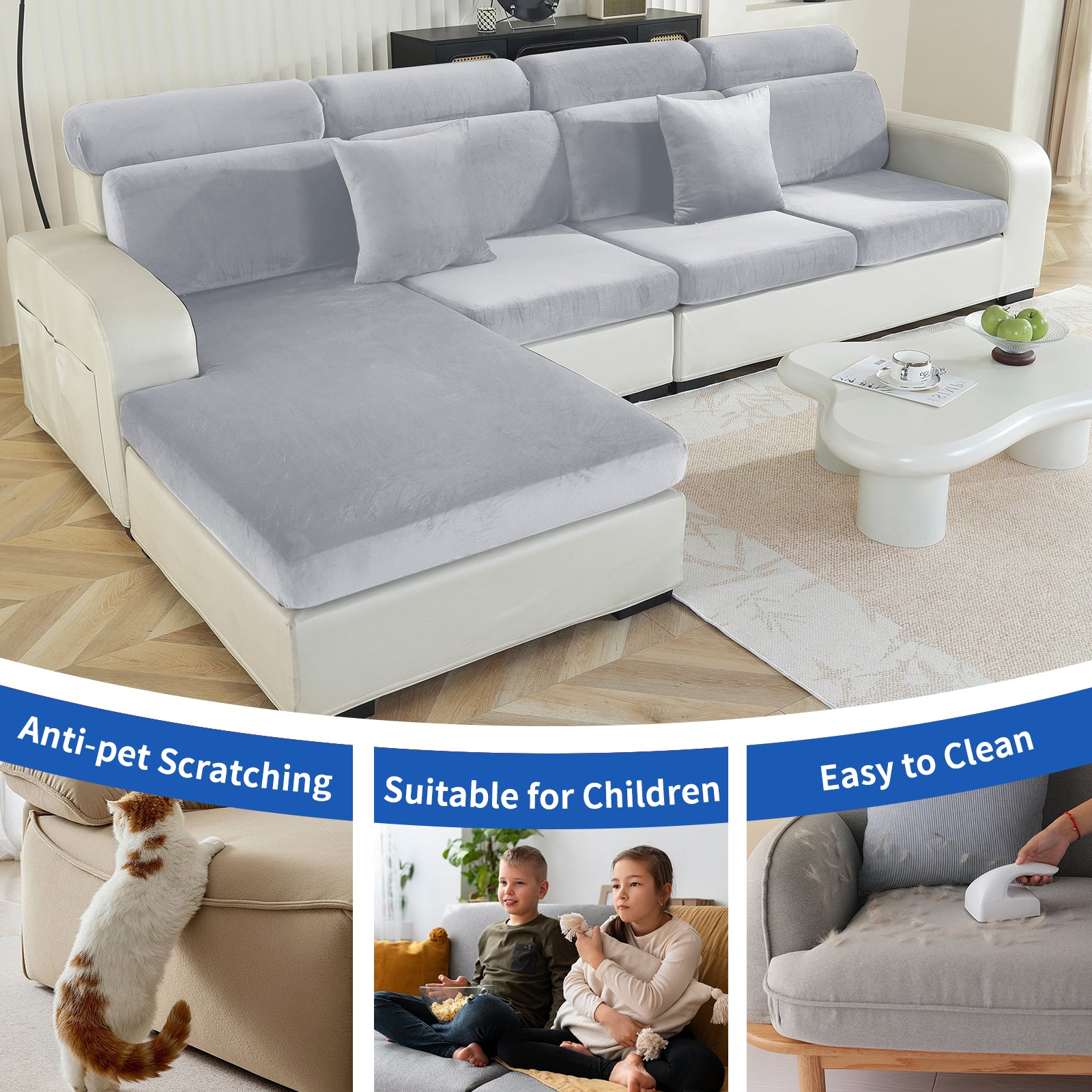 YSTYLE 2 Seater Velvet Cushion Cover – Stretch Fit, Anti-Slip, Universal for Separate Sofa Cushions
