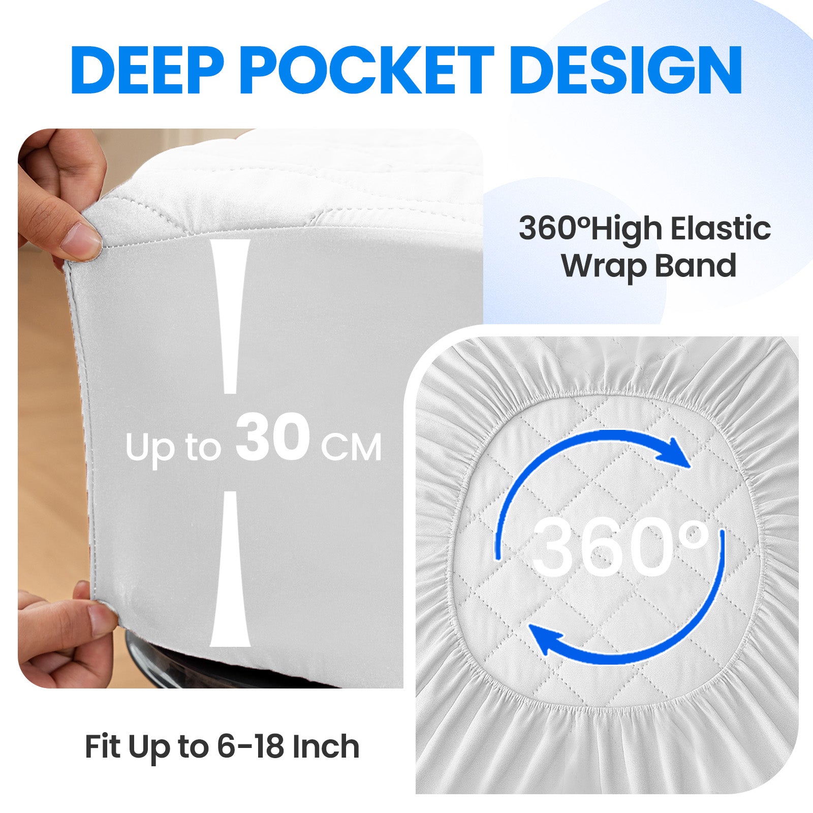 Waterproof Quilted Mattress Protector 90x200cm with Deep Pocket