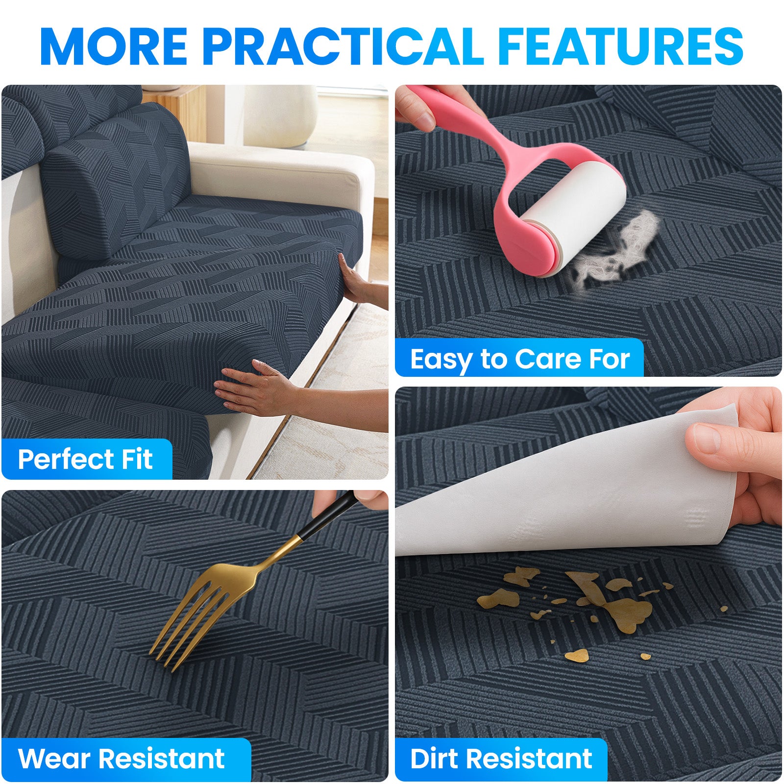 Ystyle Elastic Sofa Seat Cover, Universal Living Room Cushion Cover, Separate Sofa Cushion Slipcovers, Non-Slip, Stain-Resistant, Super Soft & Washable(2 Pieces+Chaise longue)