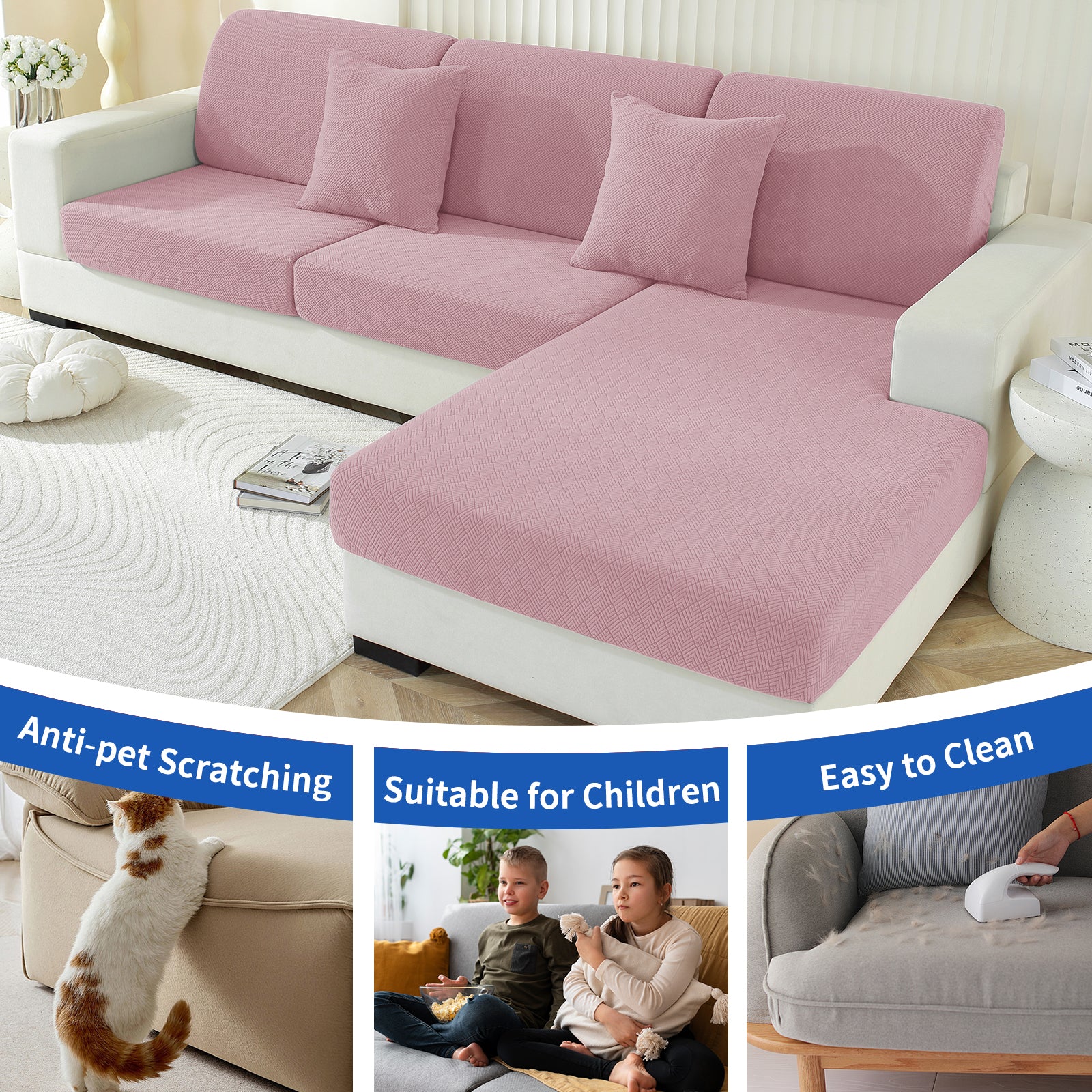 YSTYLE Chaise Sofa Cushion Cover – Stretch Fit, Universal Use, Anti-Slip, Scratch Resistant, Geometric Design-Rhombic