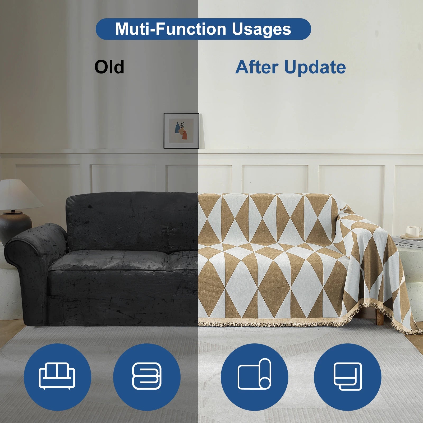 YSTYLE 2 Seater Sofa Blanket , Full Coverage, Stain-Resistant, All-Season Design,Geometric Rhombus