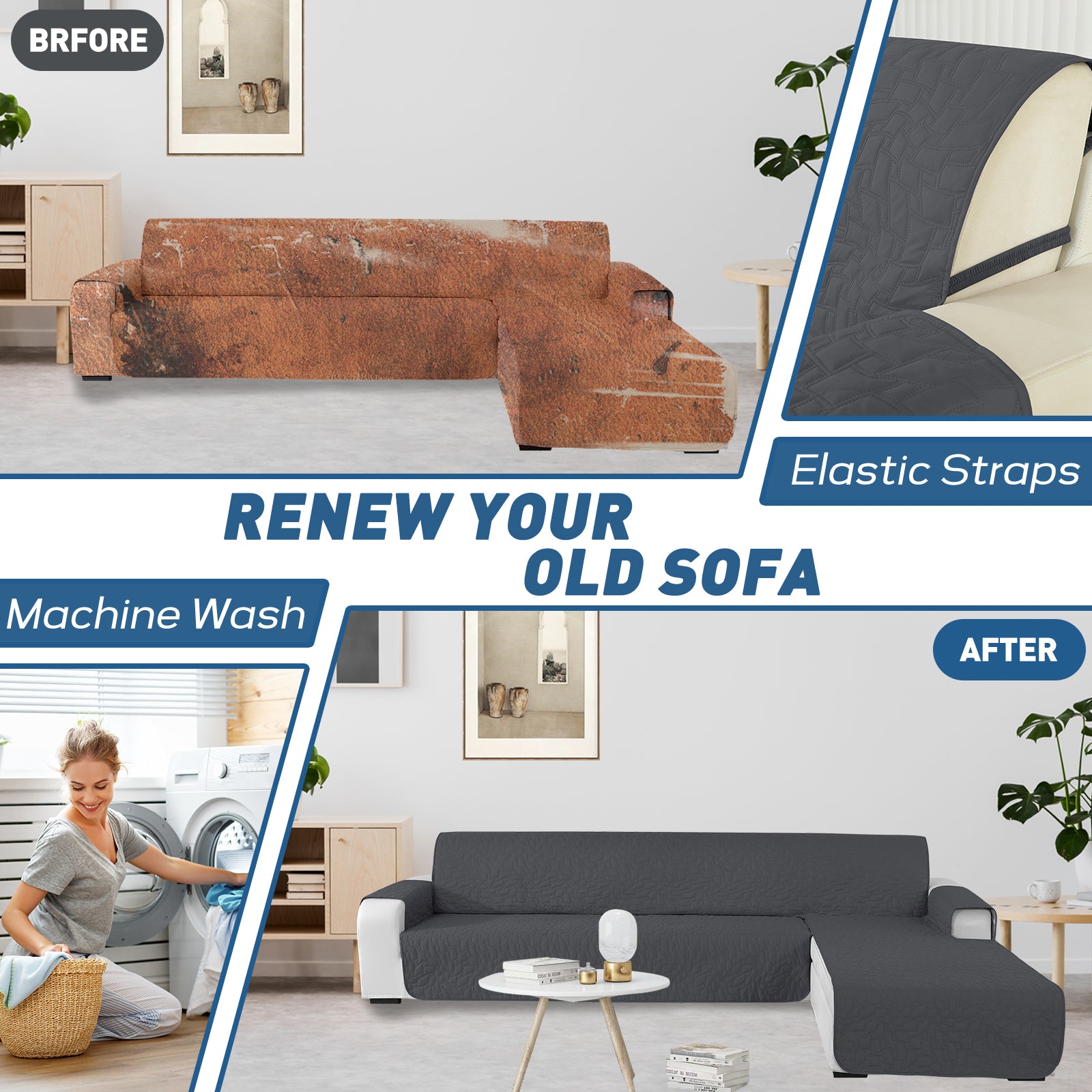 Copertura Impermeabile Reversibile per Divano Angolare a 4 Posti Penisola | YSTYLE