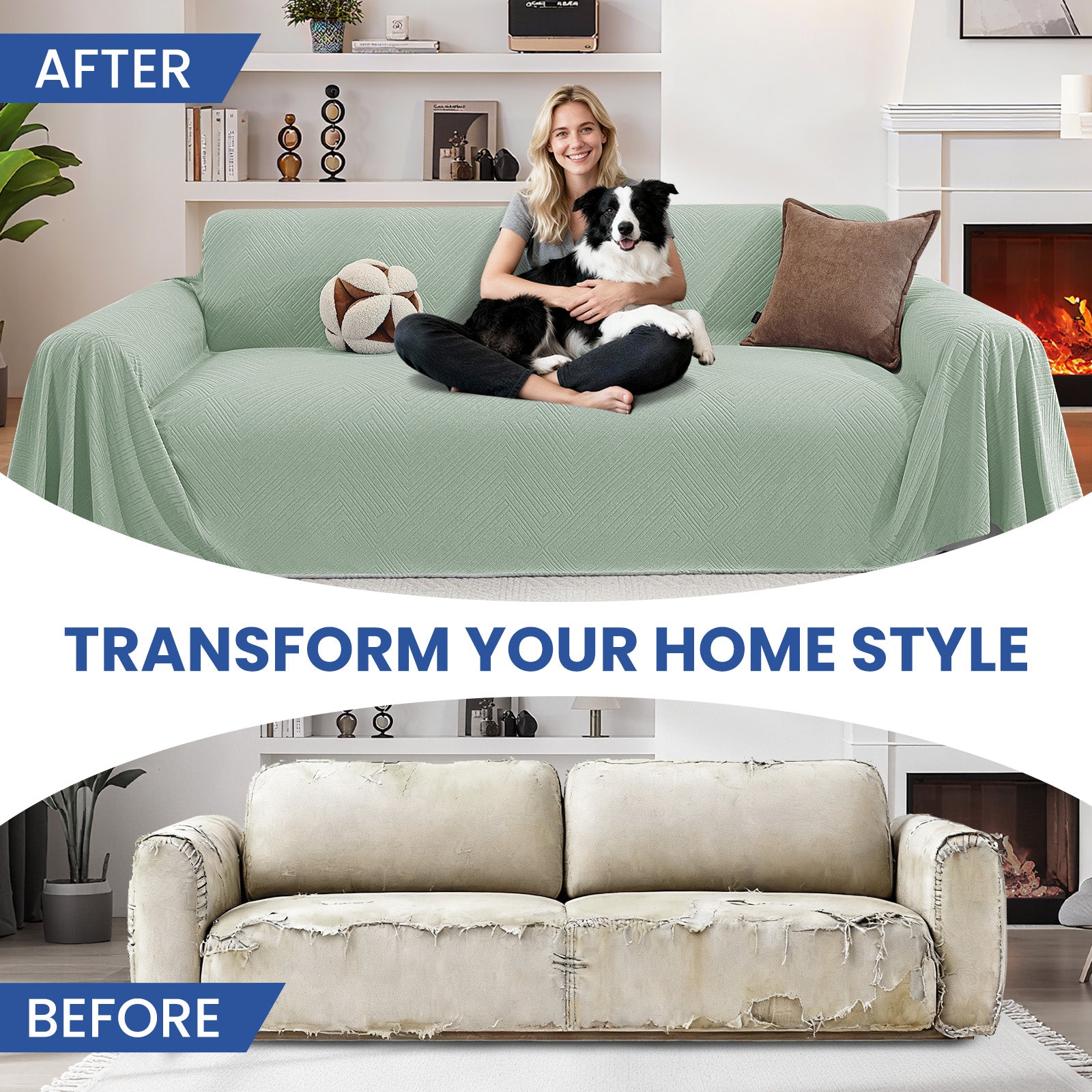 Ystyle 3 Seater Sofa Cover, 180x340 cm, Anti-Claw Protection, Soft Universal Sofa Cover, Anti-Dust, Large Size Modern Washable Sofa Throw