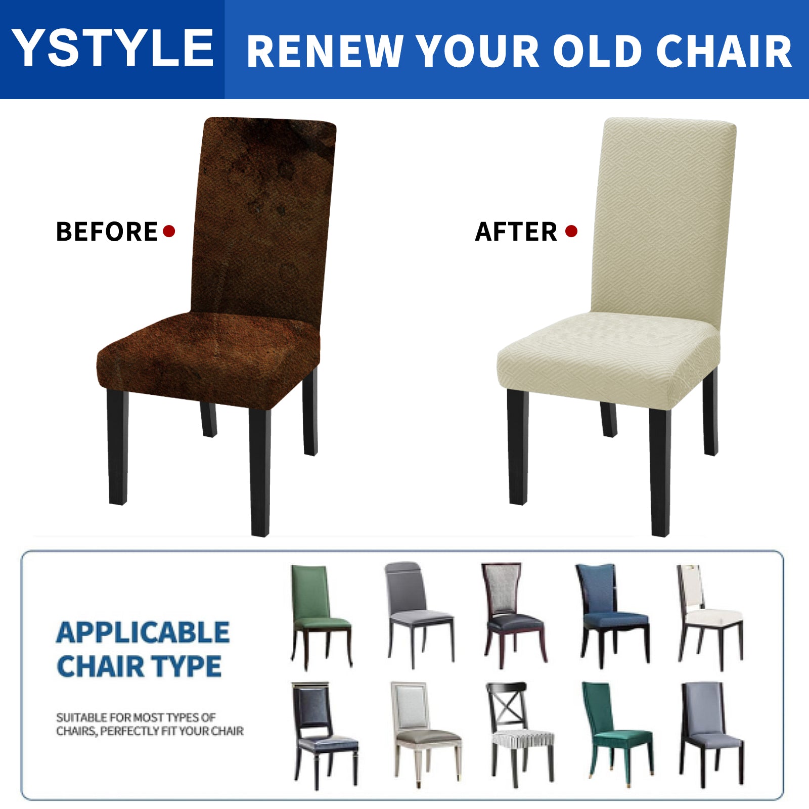 YSTYLE 6 Pieces Stretch Chair Covers With Backrest Soft Fabric
