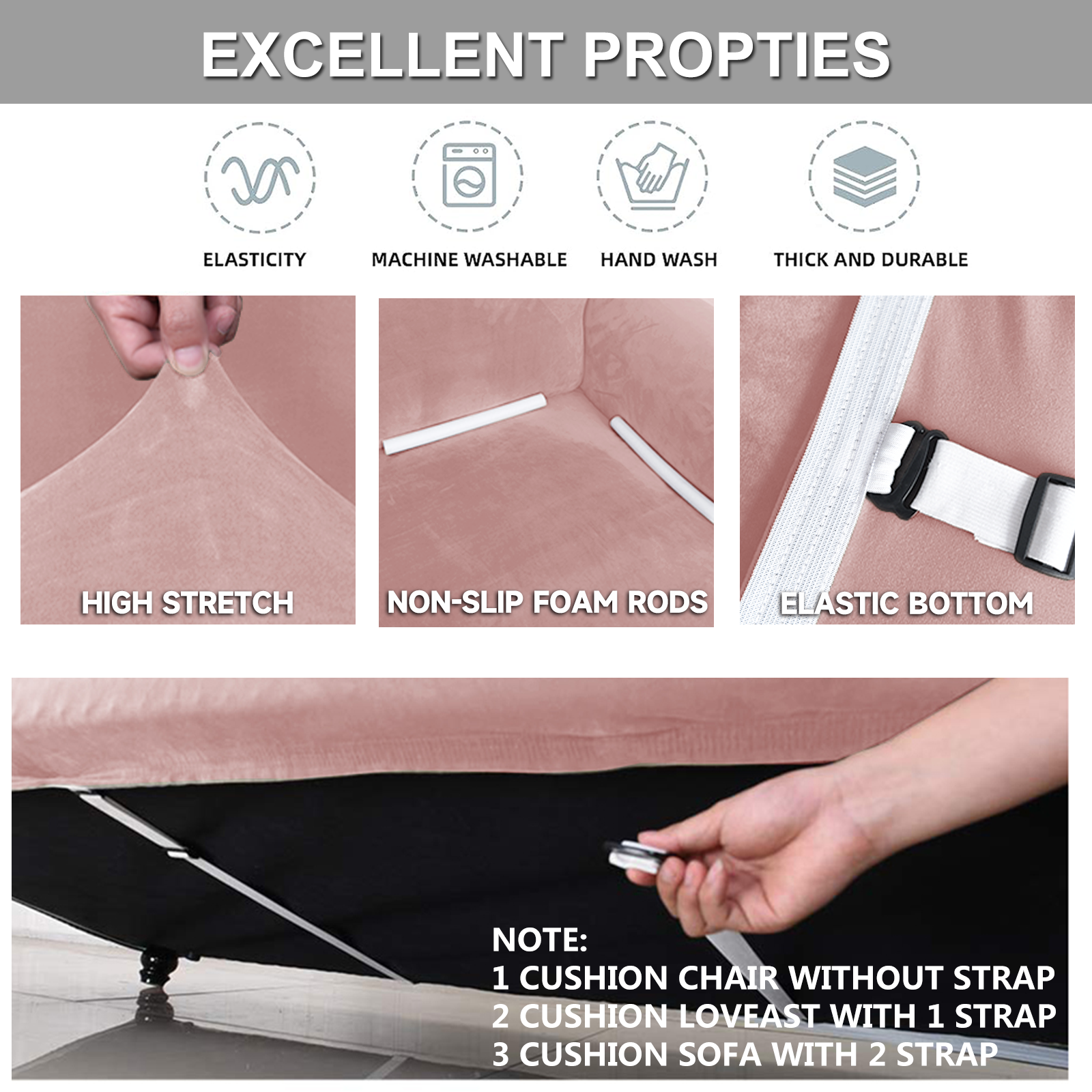 YSTYLE Velvet Cubierta de Sofá para 3 Personas – Ajuste Elástico, Anti-Rasguño, Amigable con Mascotas, Antideslizante, Lavable