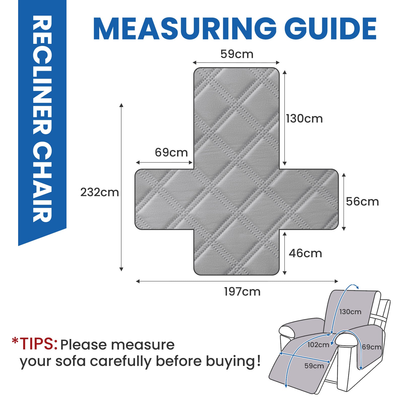 YSTYLE Waterproof Large Reclining Armchair Cover Non Slip Protection-YSTYLE