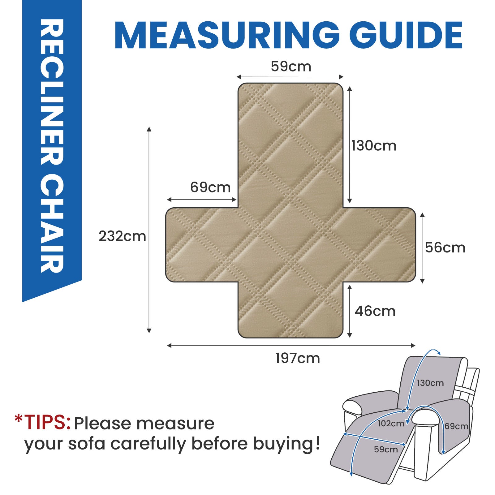 YSTYLE Waterproof Large Reclining Armchair Cover Non Slip Protection-YSTYLE