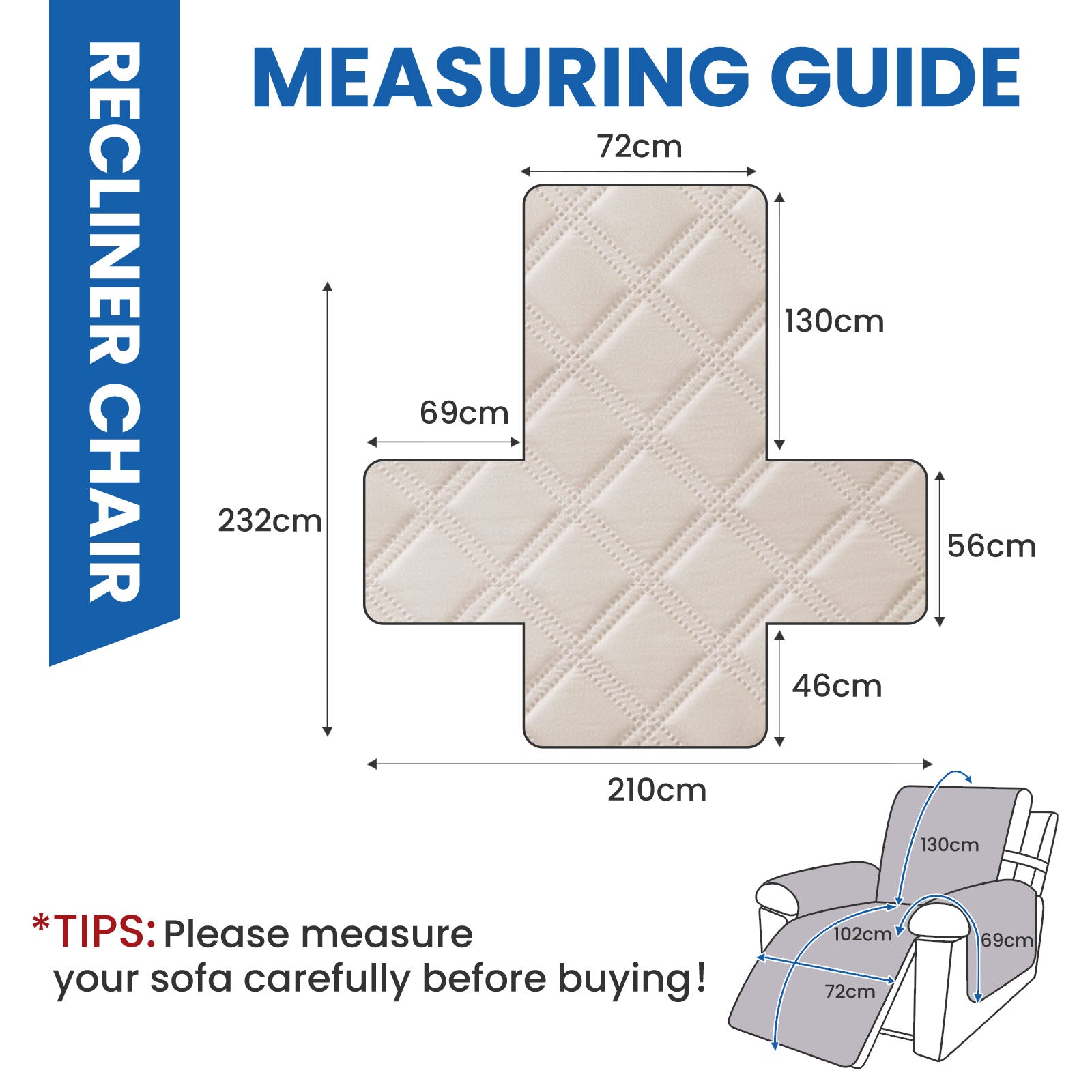 YSTYLE Waterproof Armchair Cover with Pockets and Non Slip Backing-YSTYLE