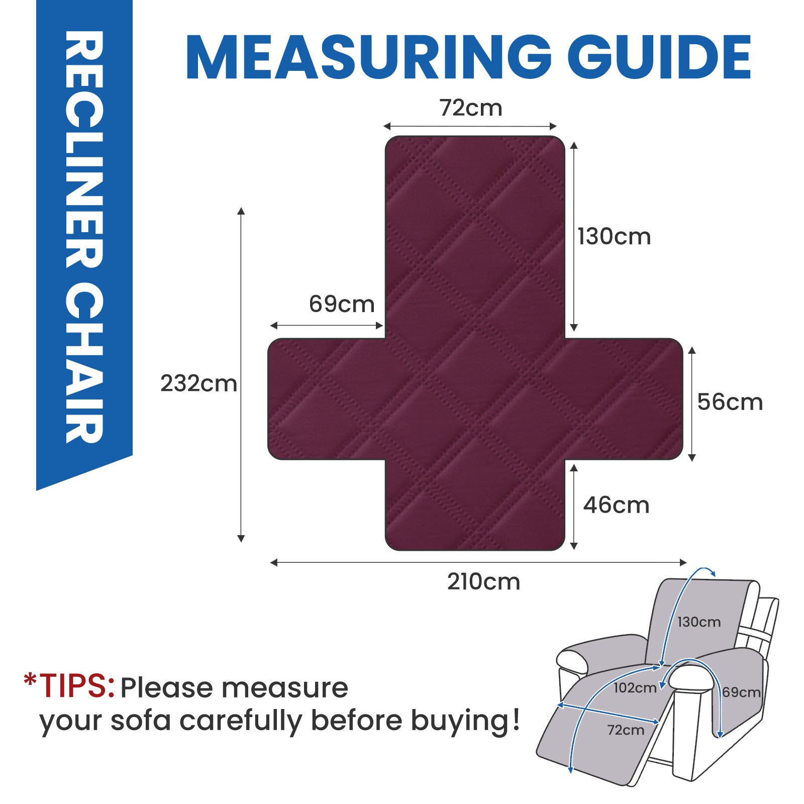 YSTYLE Waterproof Armchair Cover with Pockets and Non Slip Backing-YSTYLE