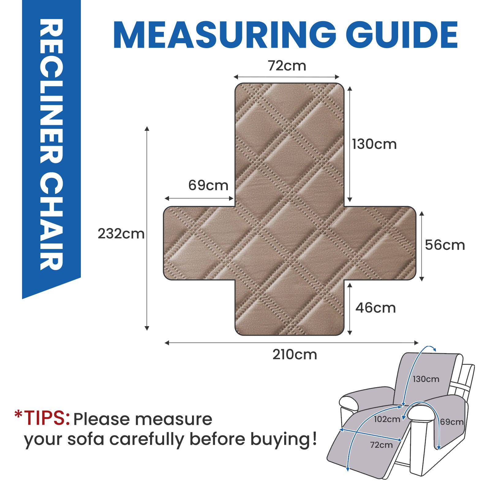 YSTYLE Waterproof Armchair Cover with Pockets and Non Slip Backing-YSTYLE