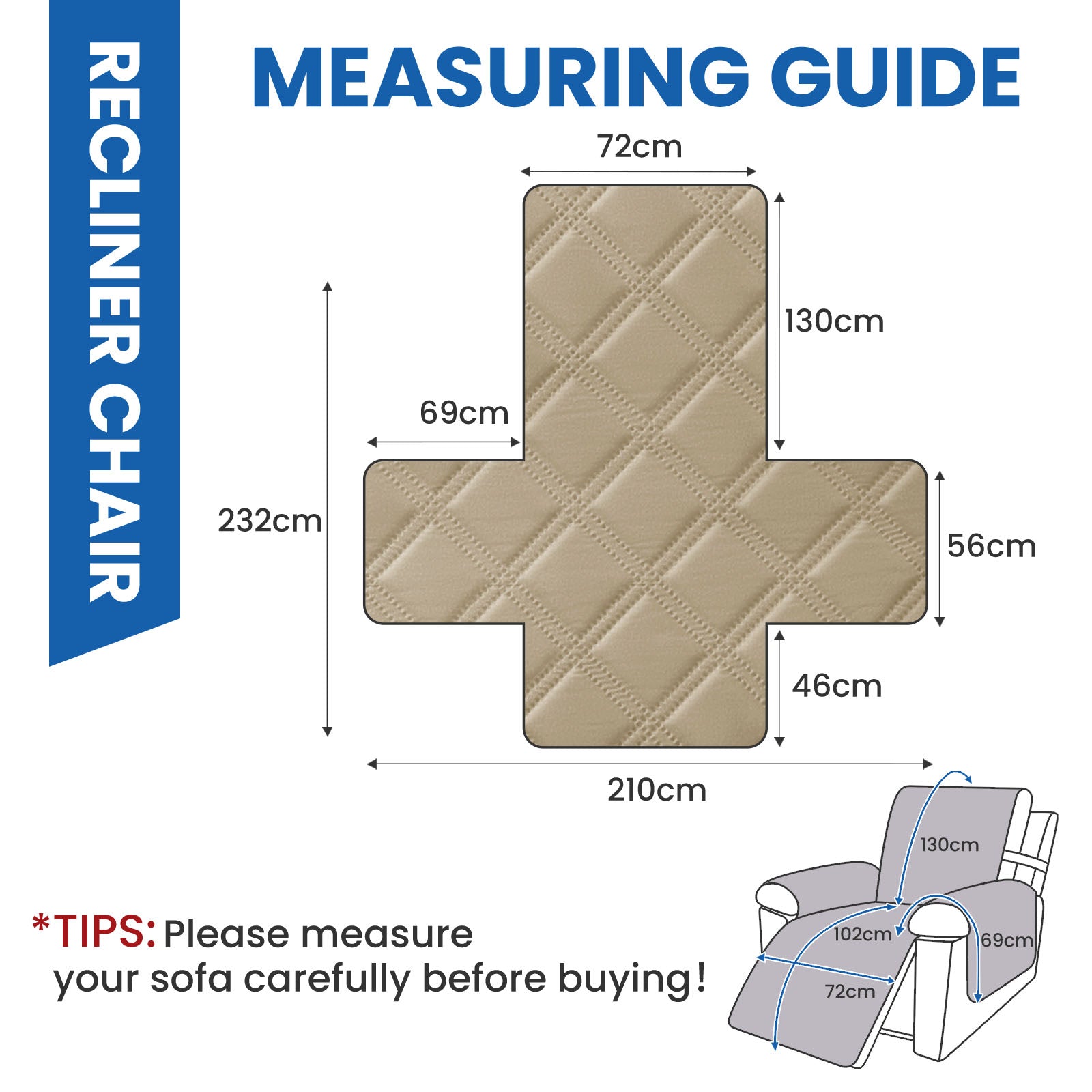 YSTYLE Waterproof Armchair Cover with Pockets and Non Slip Backing-YSTYLE