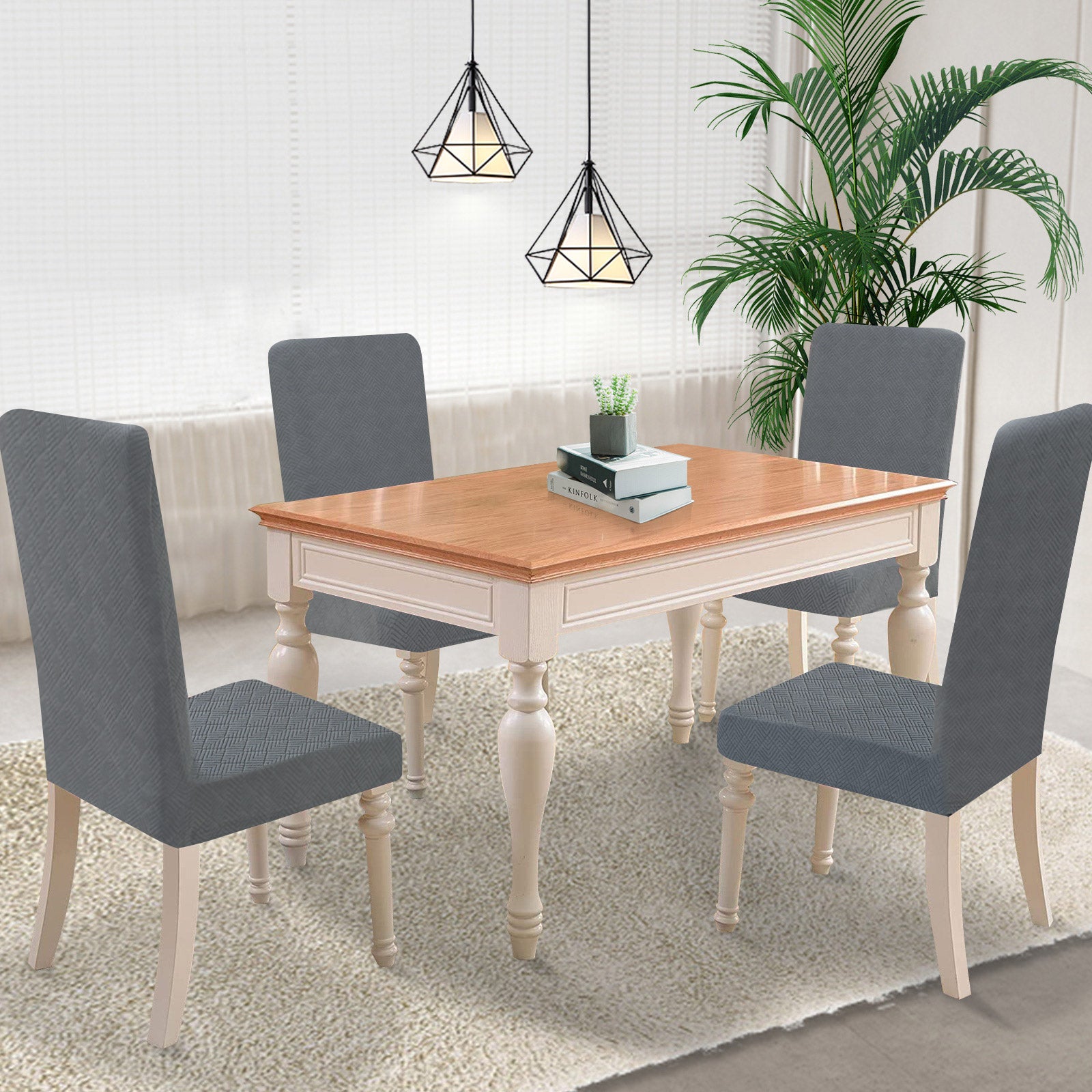 YSTYLE 4 Pieces Stretch Dining Chair Covers Diamond Jacquard-YSTYLE