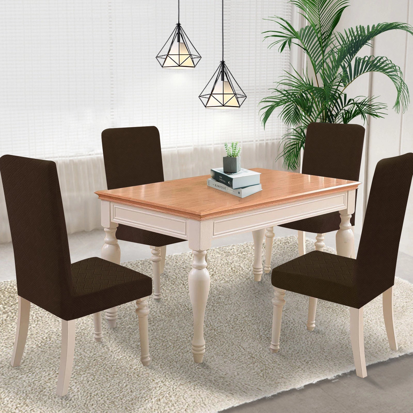 YSTYLE 4 Pieces Stretch Dining Chair Covers Diamond Jacquard-YSTYLE