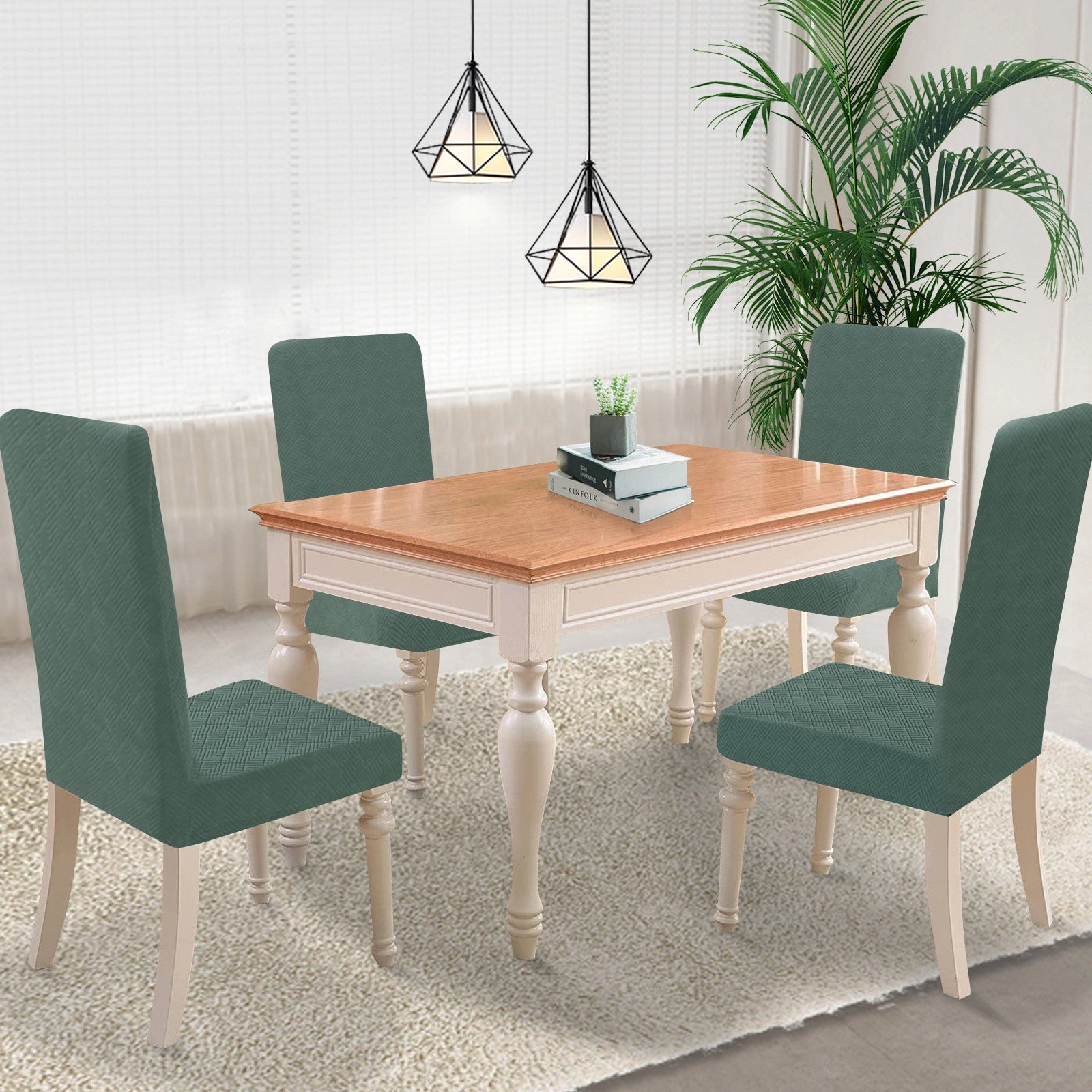 YSTYLE 4 Pieces Stretch Dining Chair Covers Diamond Jacquard-YSTYLE