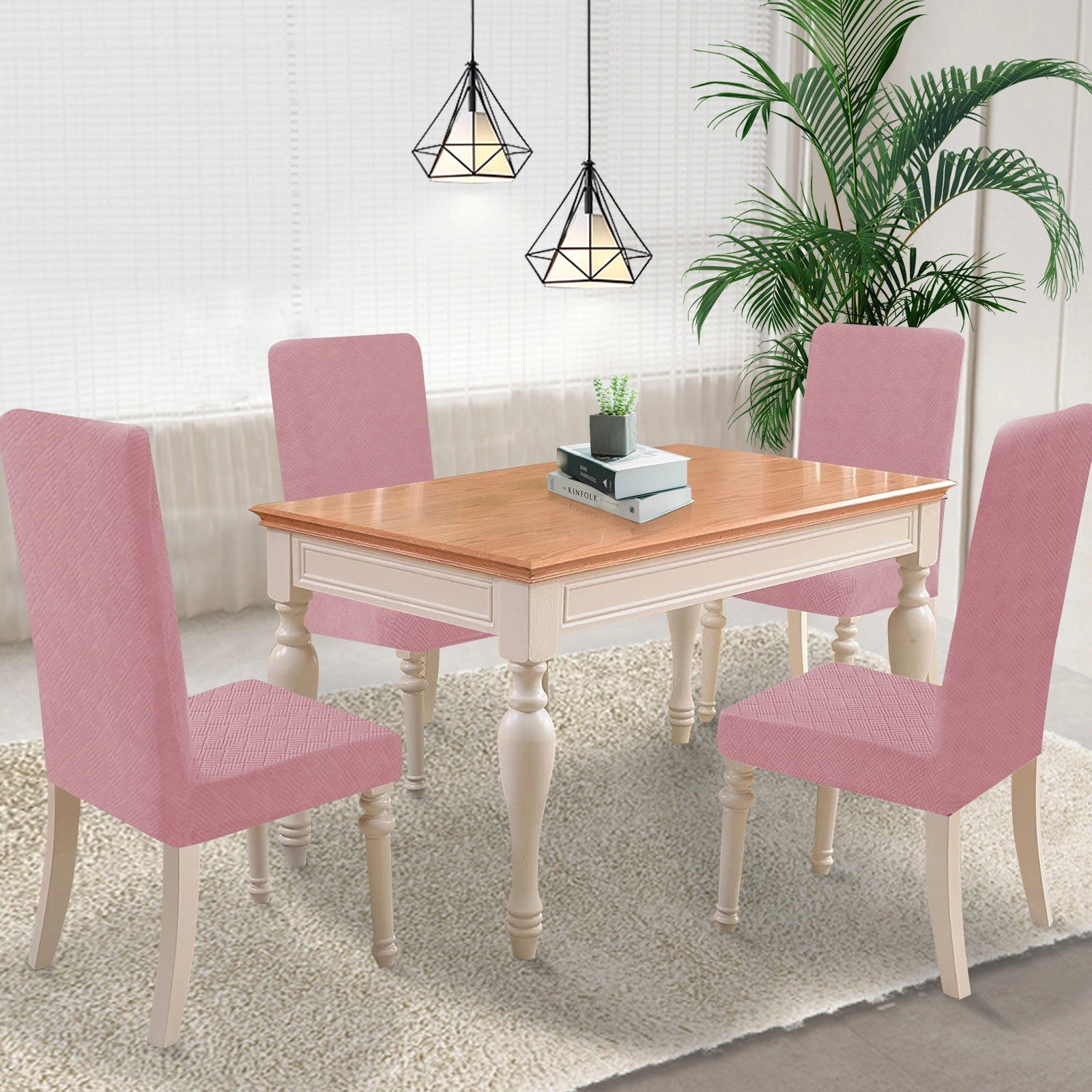 YSTYLE 4 Pieces Stretch Dining Chair Covers Diamond Jacquard-YSTYLE